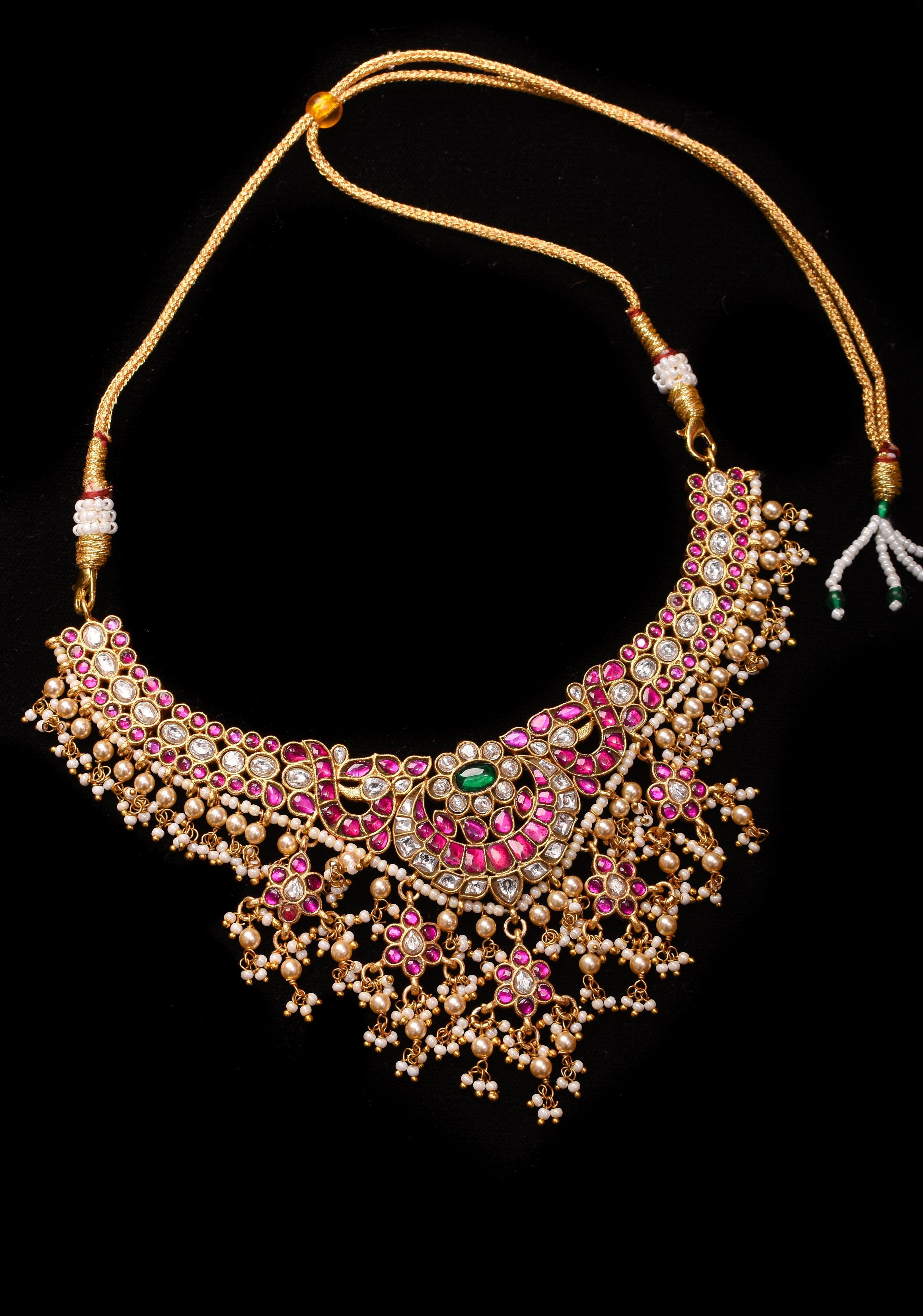 Jadau Necklace with dangling Pearls No Earrings | Shobitam