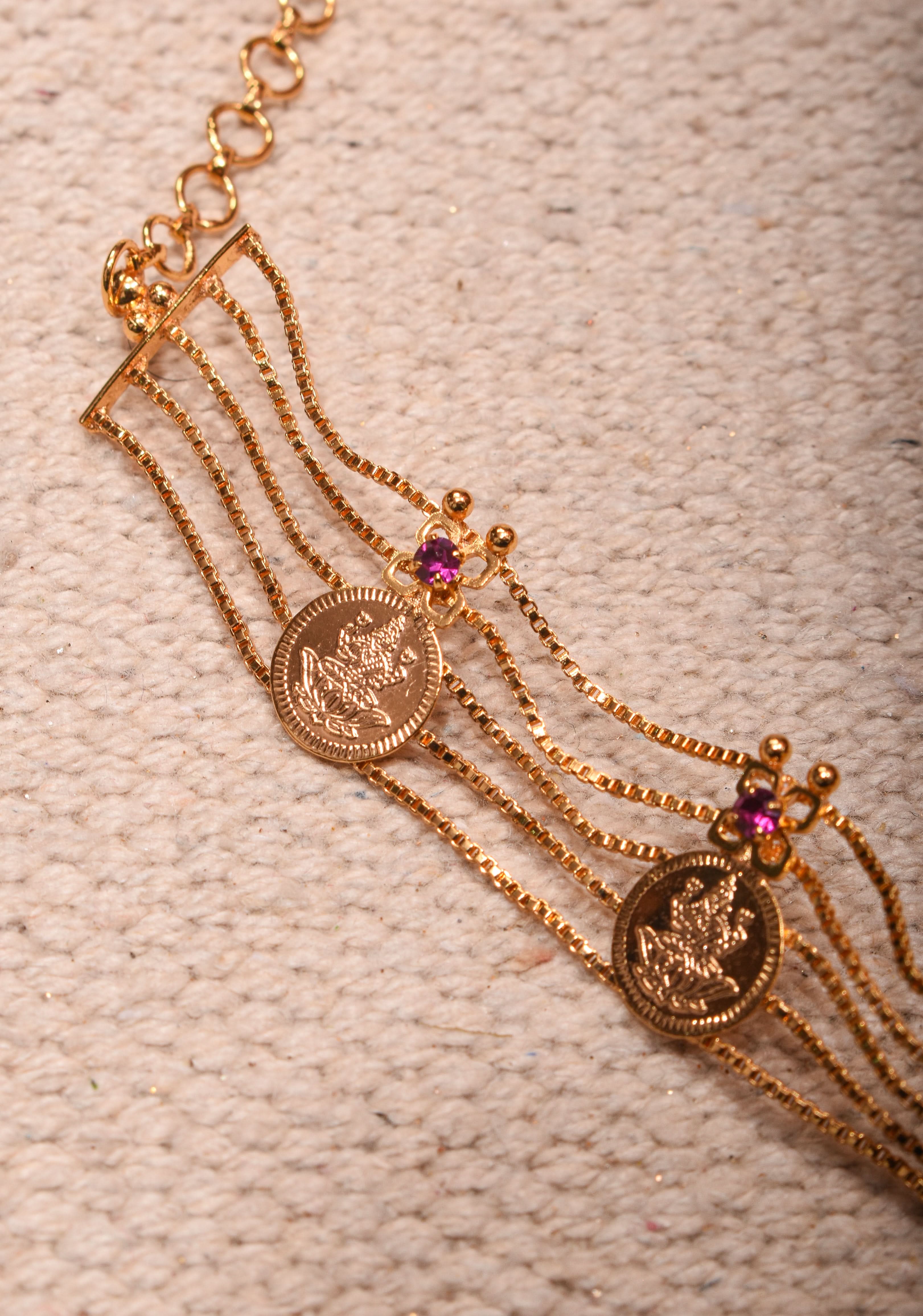 Gold tone Lakshmi Coin Layer Necklace with Earrings | Shobitam