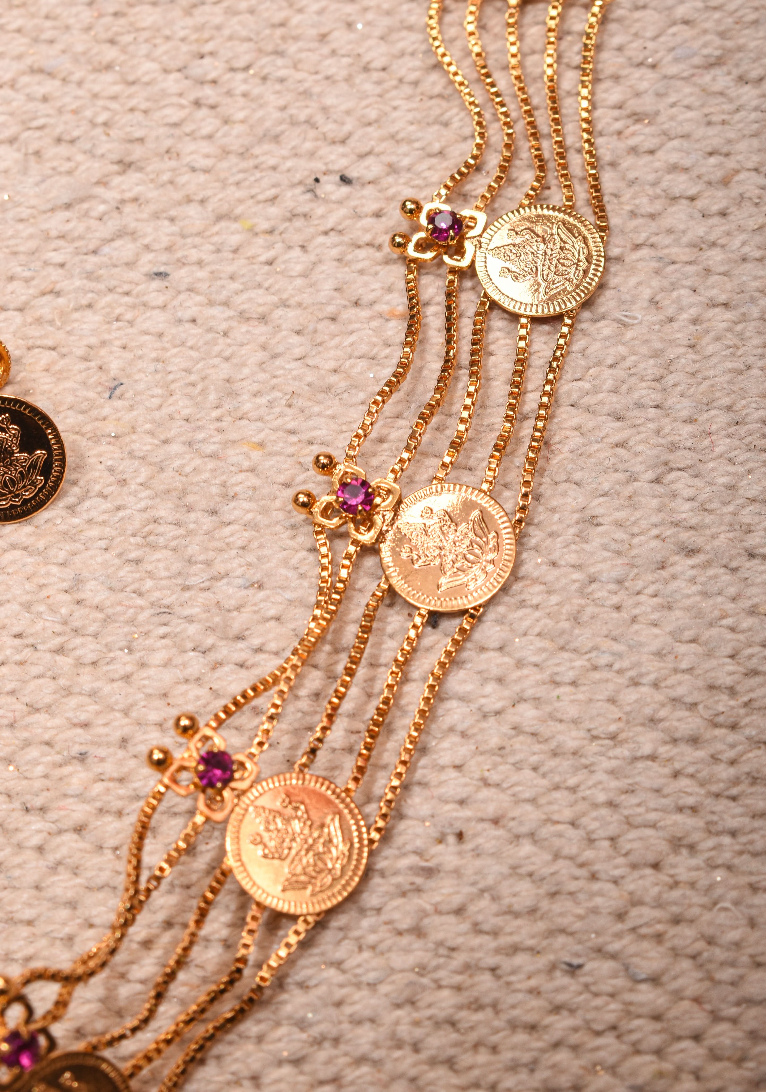 Gold tone Lakshmi Coin Layer Necklace with Earrings | Shobitam