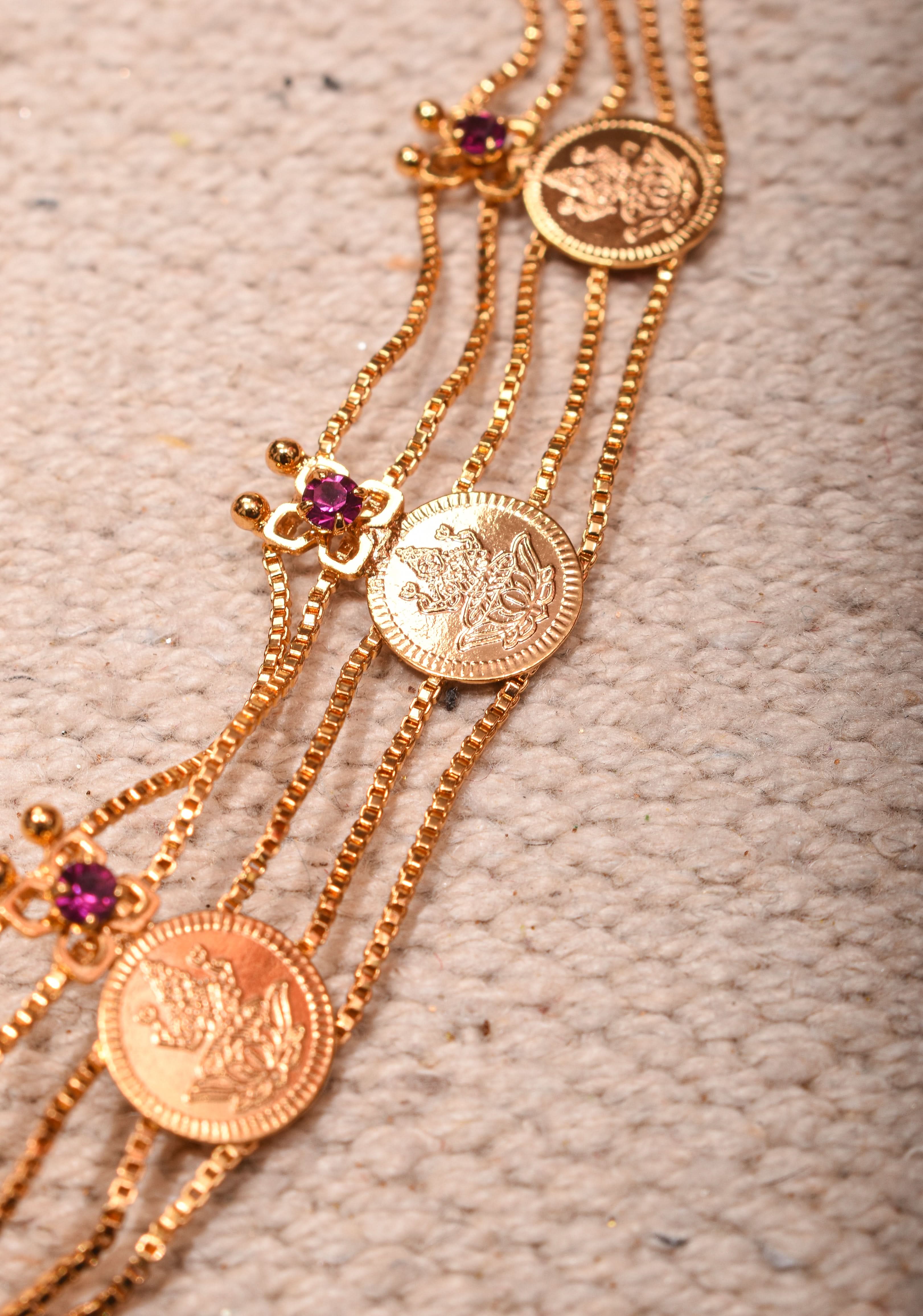 Gold tone Lakshmi Coin Layer Necklace with Earrings | Shobitam