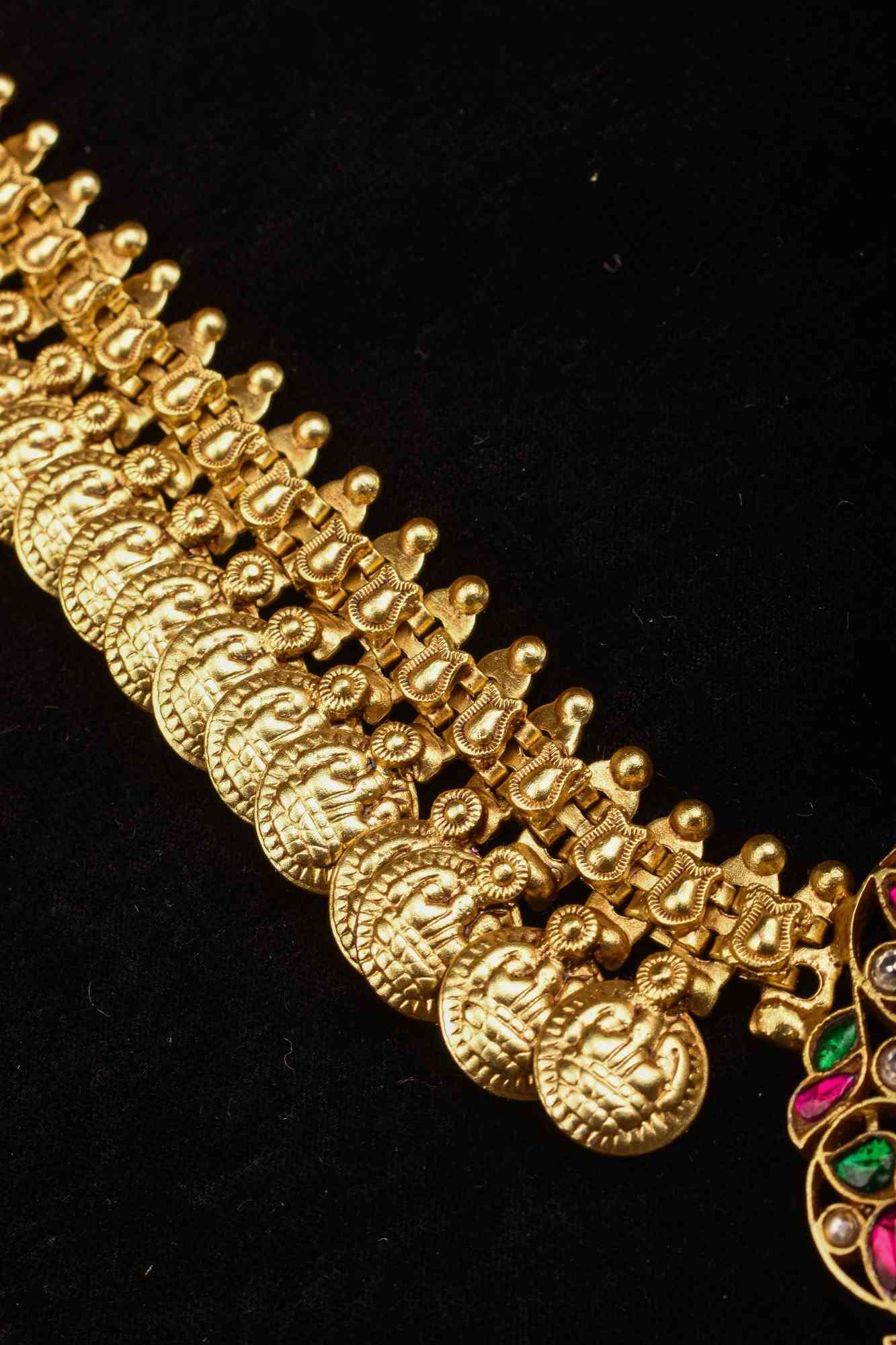 Vintage Style Lakshmi Coin Necklace with Kemp Stone Floral Design Pendant