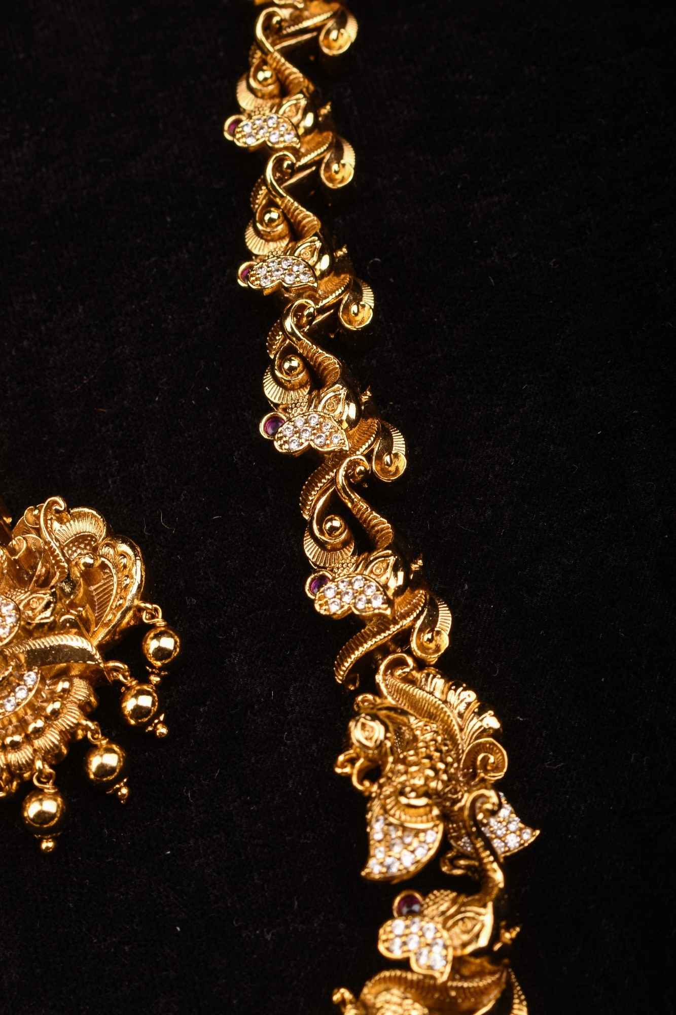 Antique Mid-Haram Set with 3D Lakshmi and Peacock Motifs