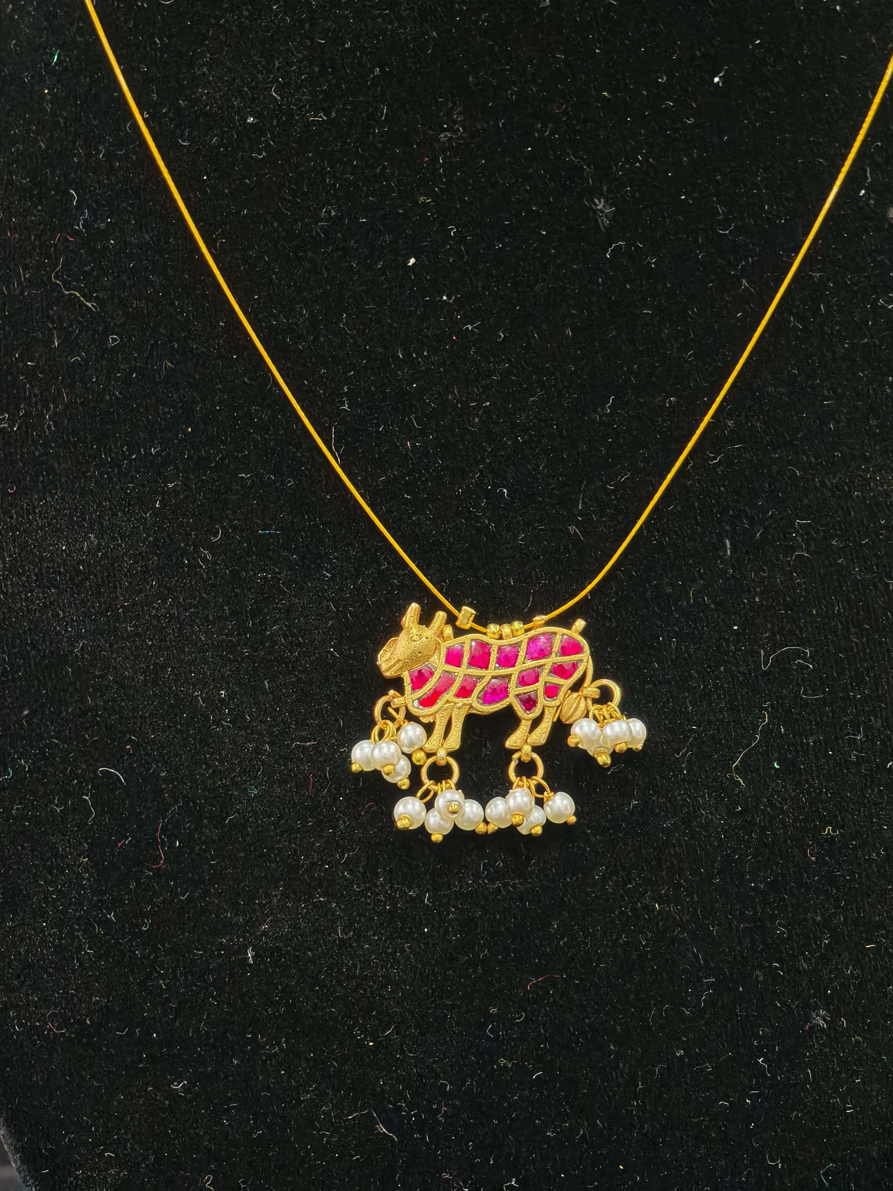 Pichwai Pendant with Pearls on Wire Base pendant | SHOBITAM