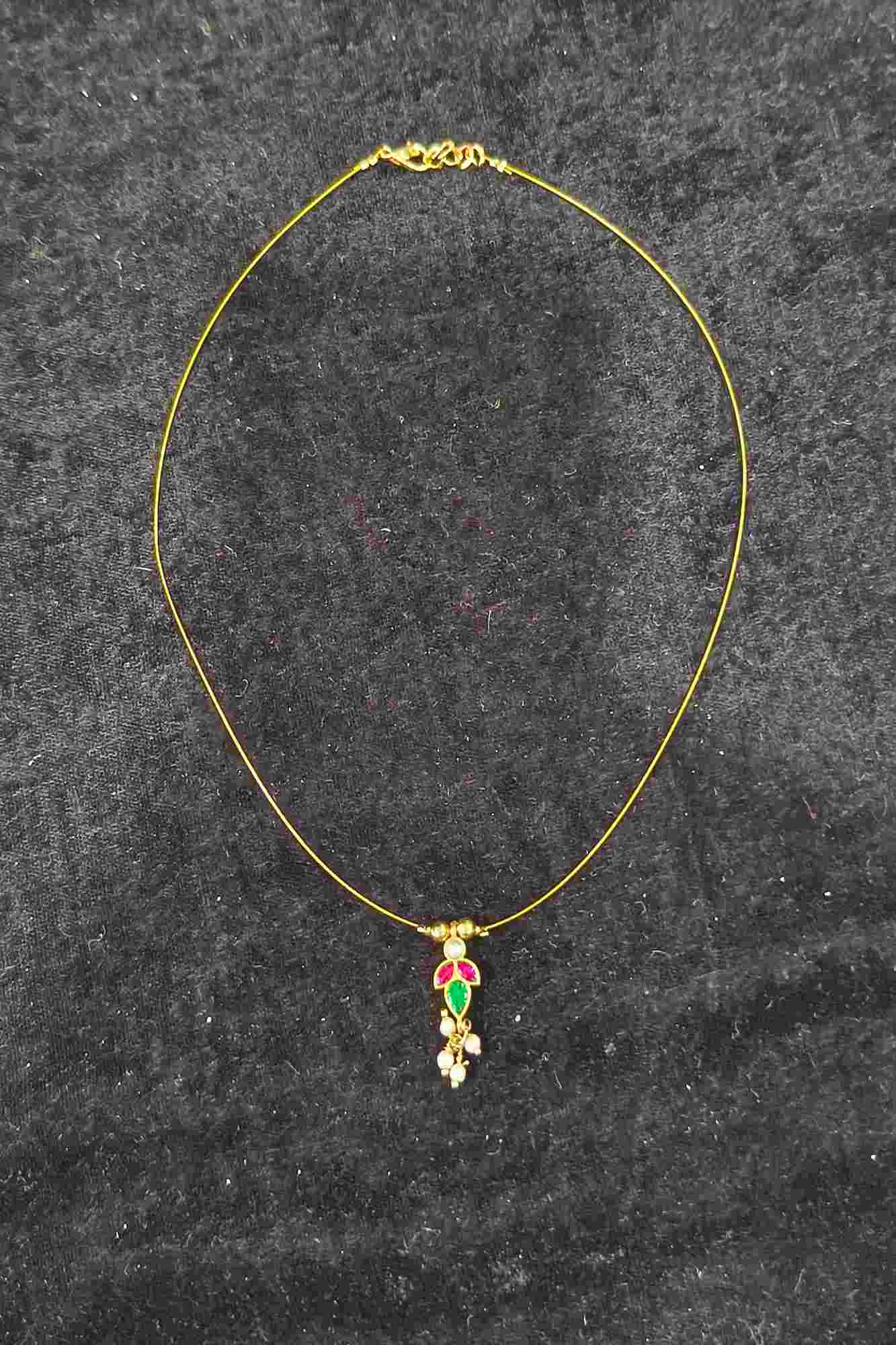 Invisible wire design with Floral Pendant and Jadau Green,Pink Stone