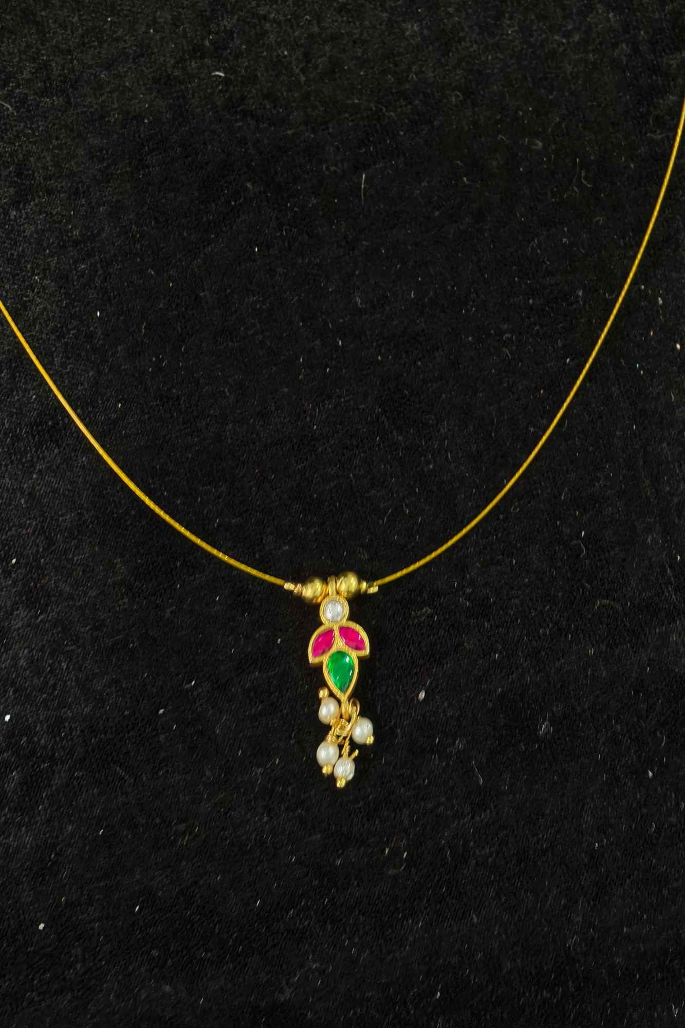 Invisible wire design with Floral Pendant and Jadau Green,Pink Stone