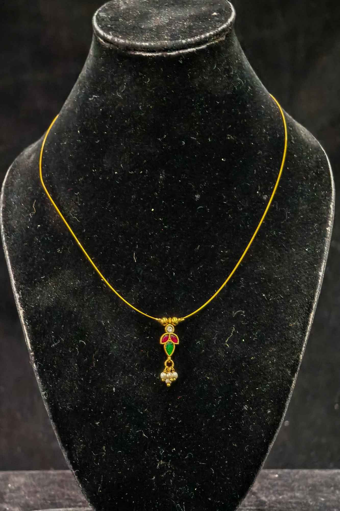 Invisible wire design with Floral Pendant and Jadau Green,Pink Stone