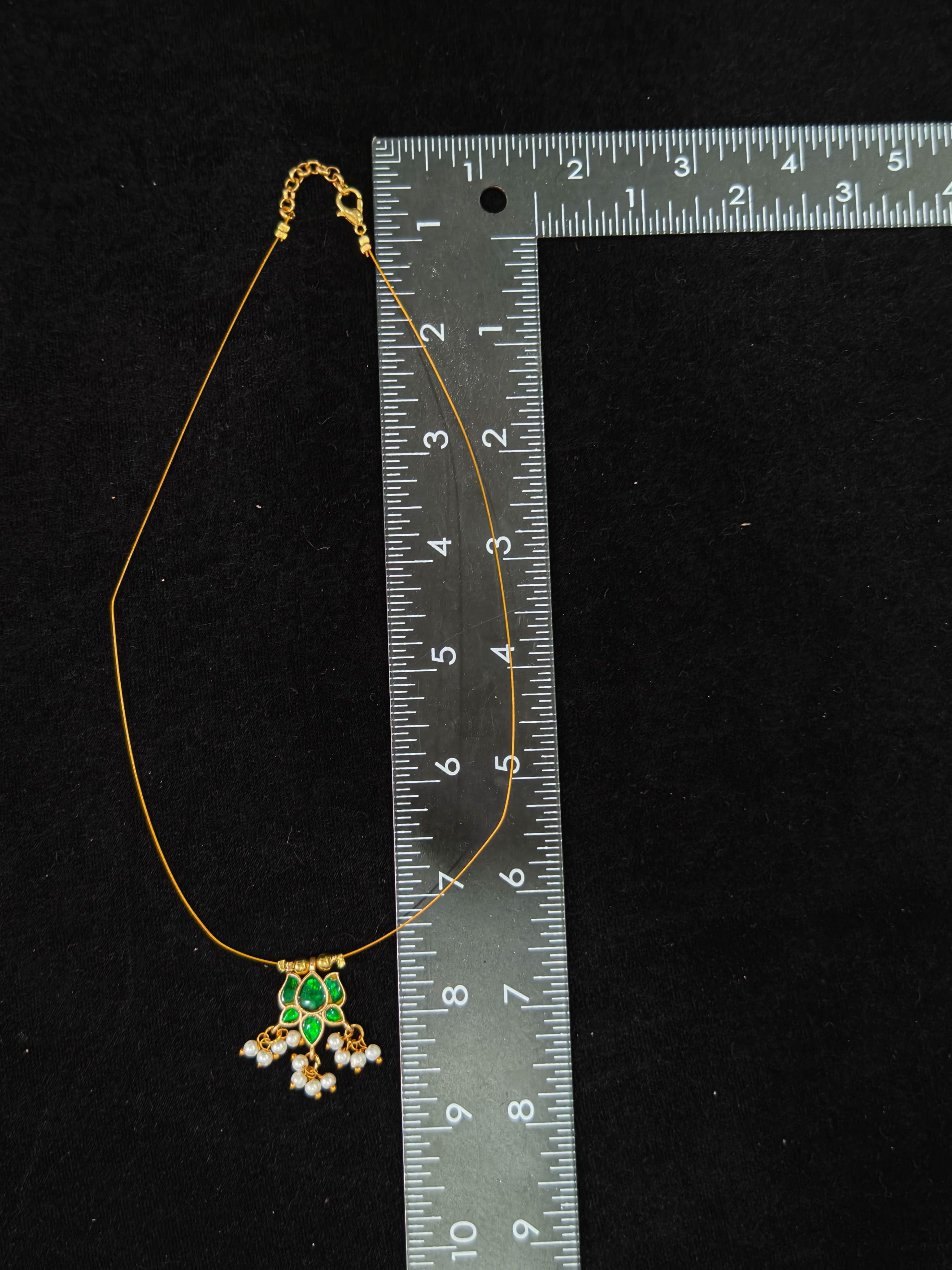 Invisible wire chain with Green Jadau Lotus Pendant | SHOBITAM