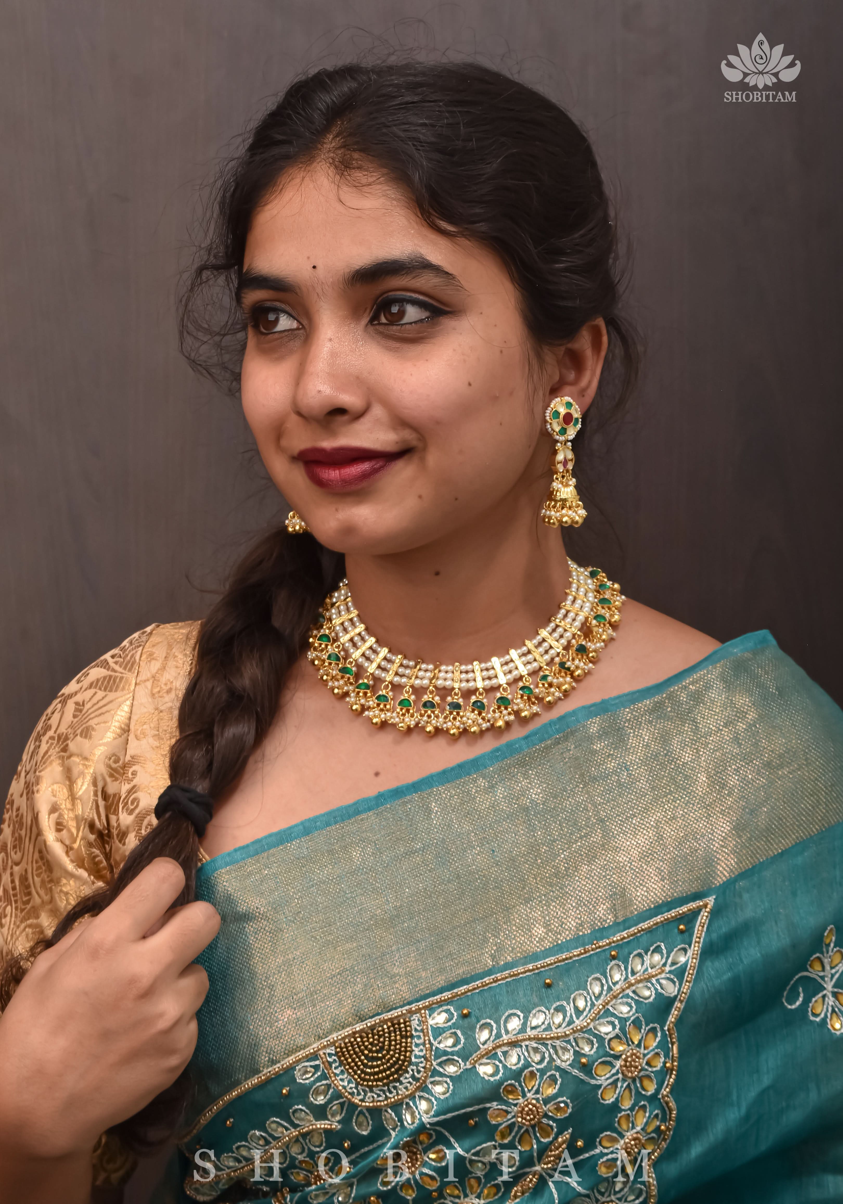 Beautiful Ahmedabadi Kundan Jadau Gold design necklace set | Shobitam Jewelry
