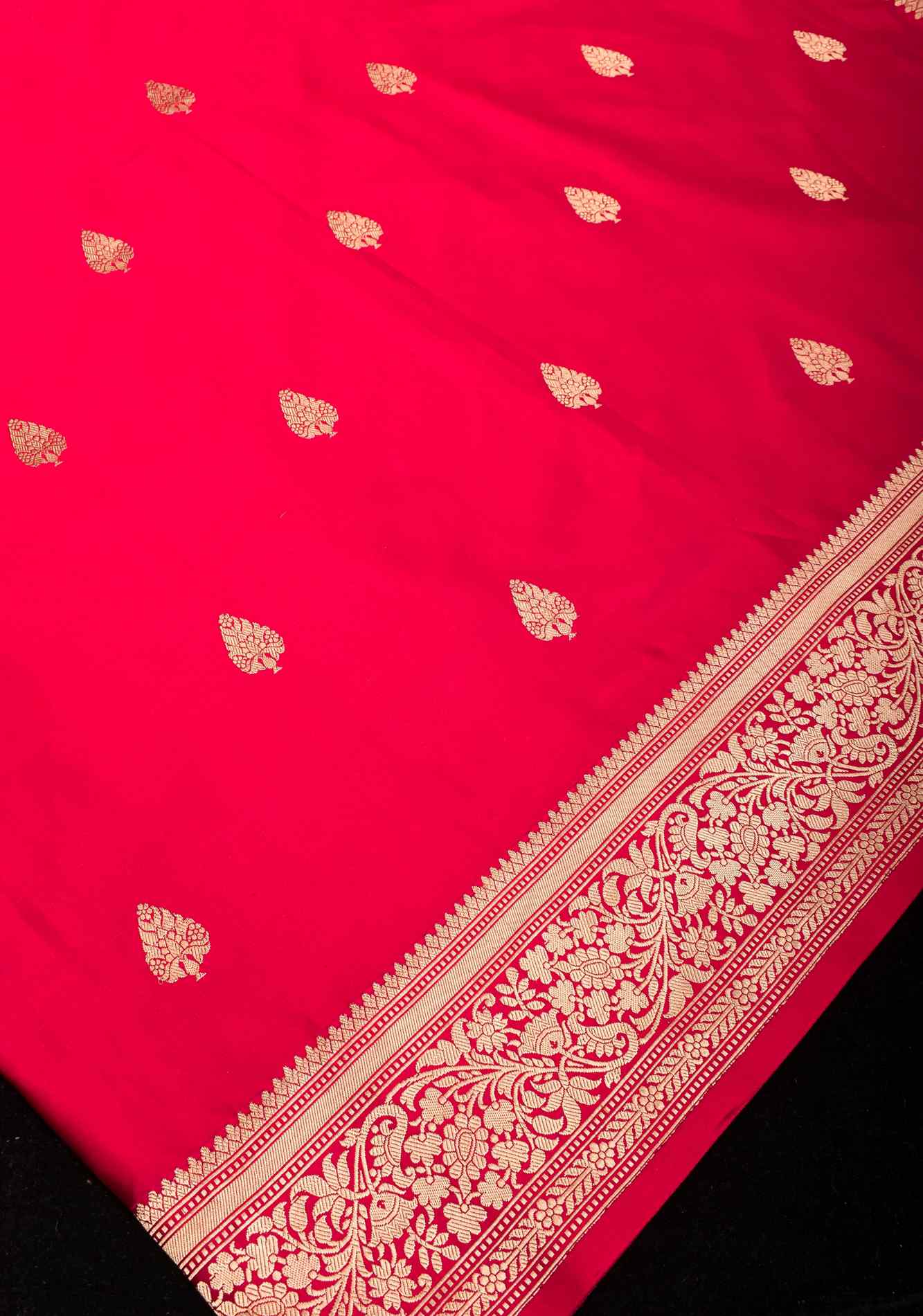 Red Banarasi Mashru Silk Saree with Damask Buttas and Zari Border | SILK MARK CERTIFIED Ready To Wear Saree