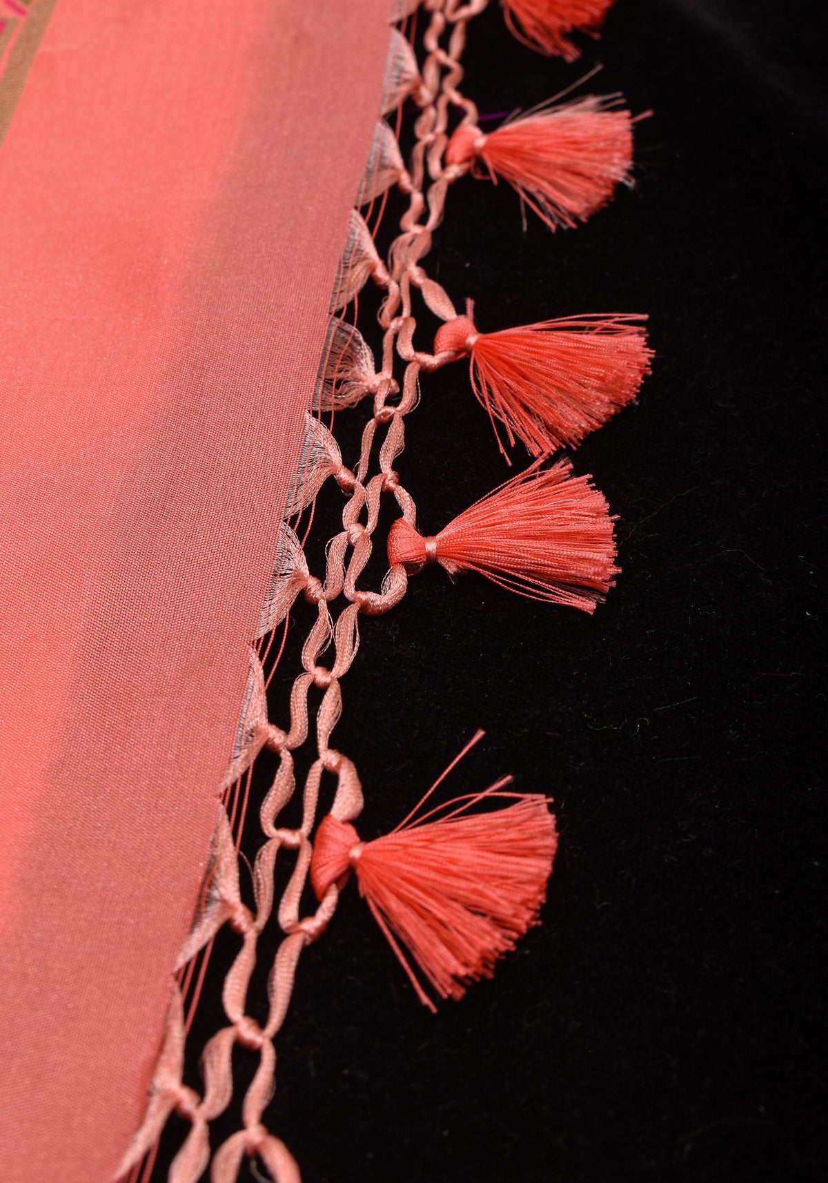 Exquisite Coral Pink Semi Silk Saree with Patola Ikkat Meenakari Zari Border and Pallu | SHOBITAM