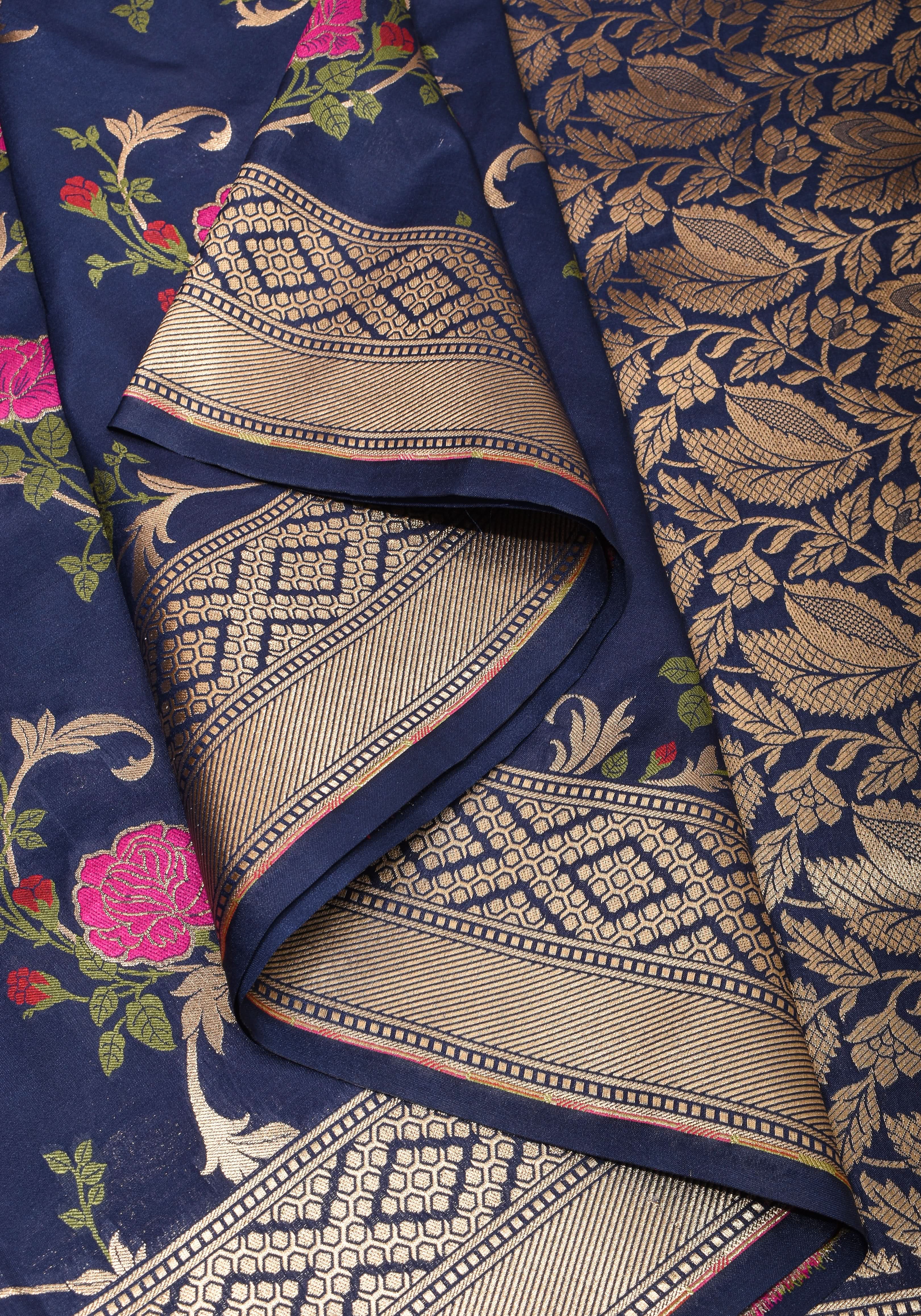 Space Cadet tone Exquisite Meenakari Rose Jaal Semi Silk Saree and zari border | Shobitam