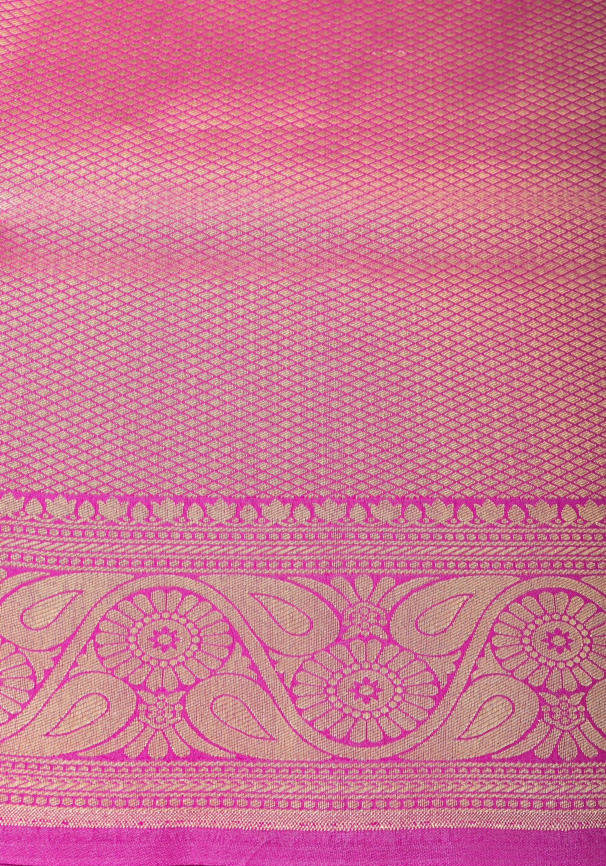 Exquisite Fuchsia Semi Silk Saree with Floral jaal Meenakari Body Zari Border and Pallu