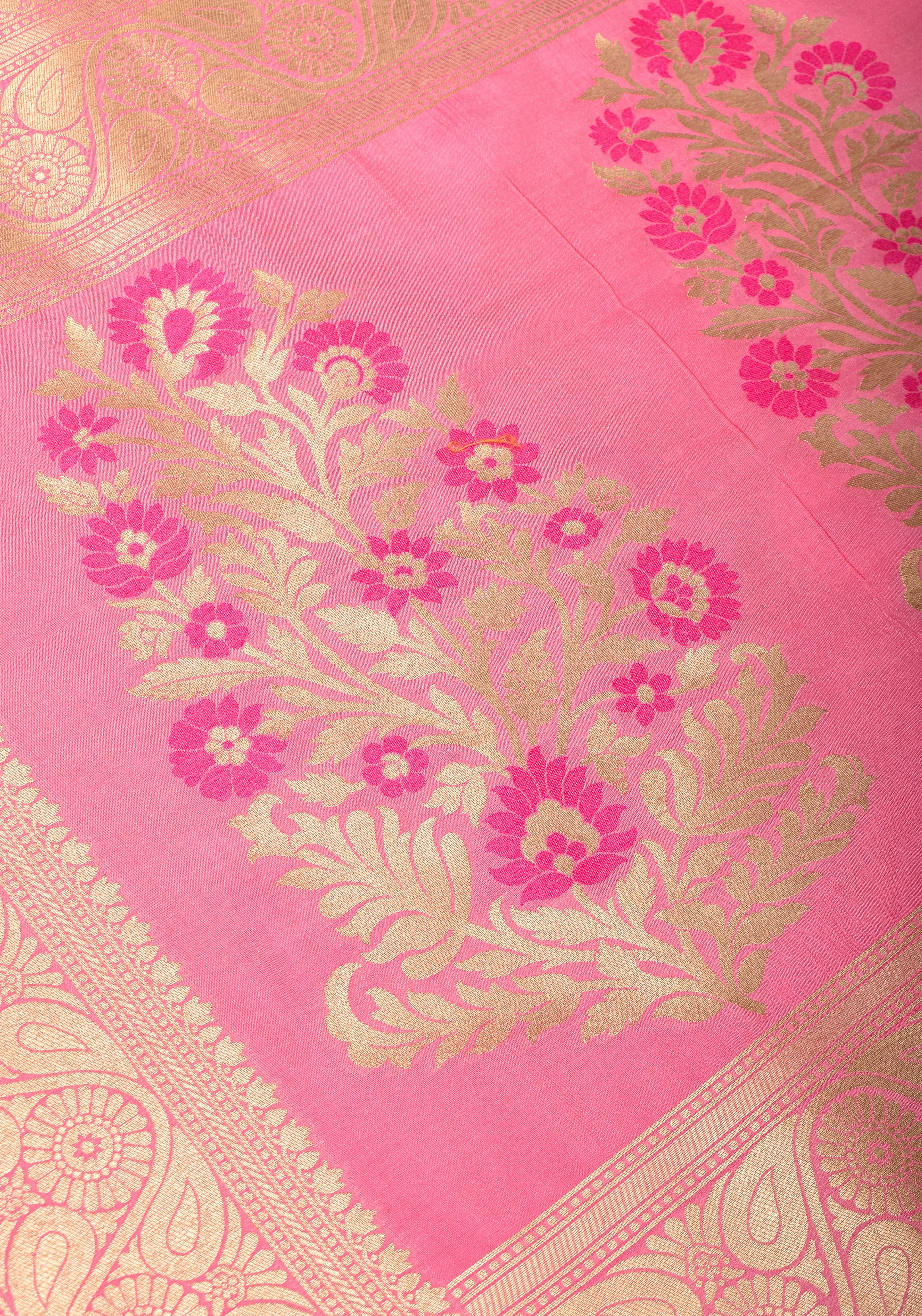 Exquisite Pink Semi Silk Saree with Floral jaal Meenakari Body Zari Border and Pallu | Shobitam