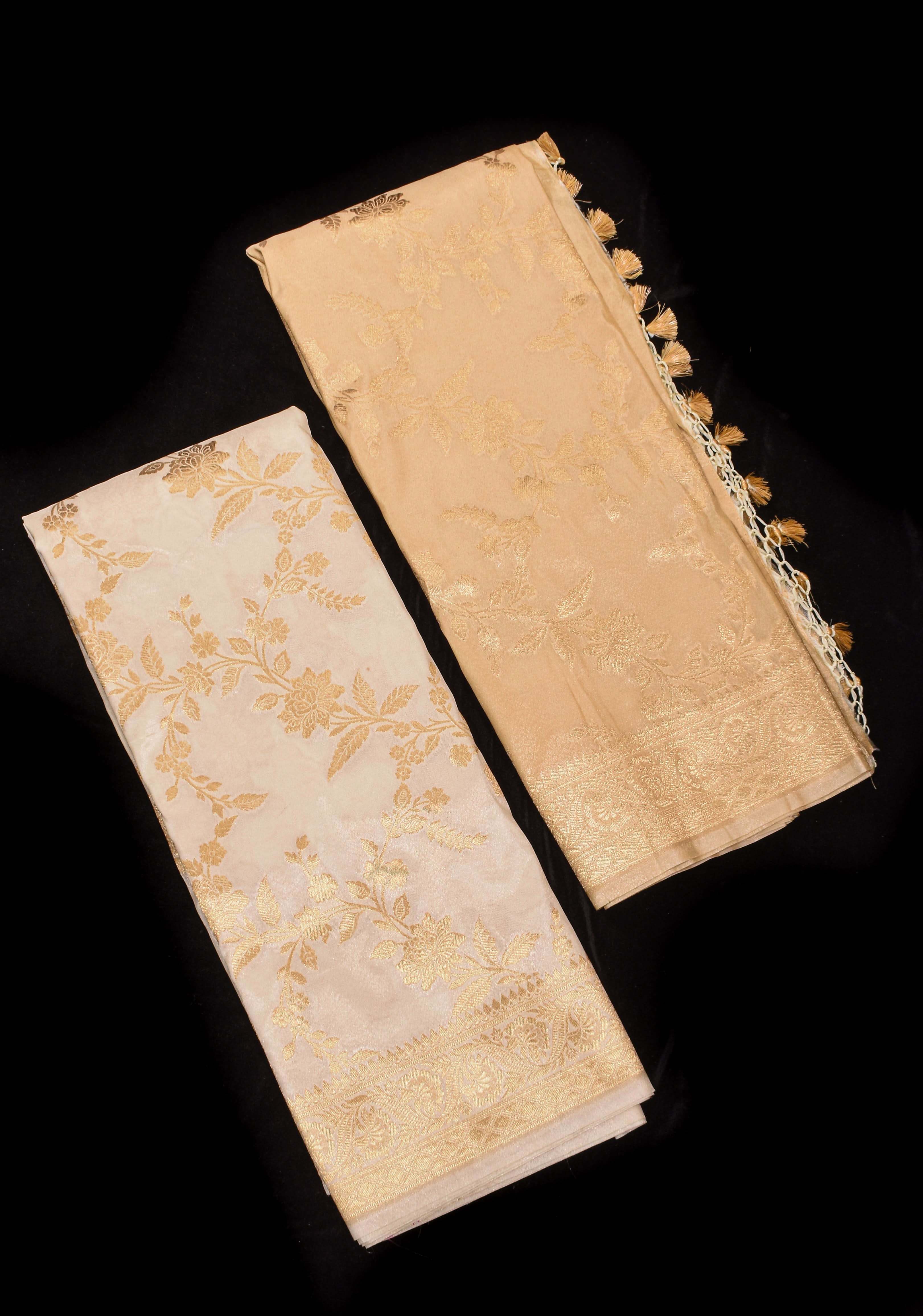 Ivory Tissue Semi silk saree with leheria Zari Floral vine Pattern and Meenakari Zari Pallu | SHOBITAM