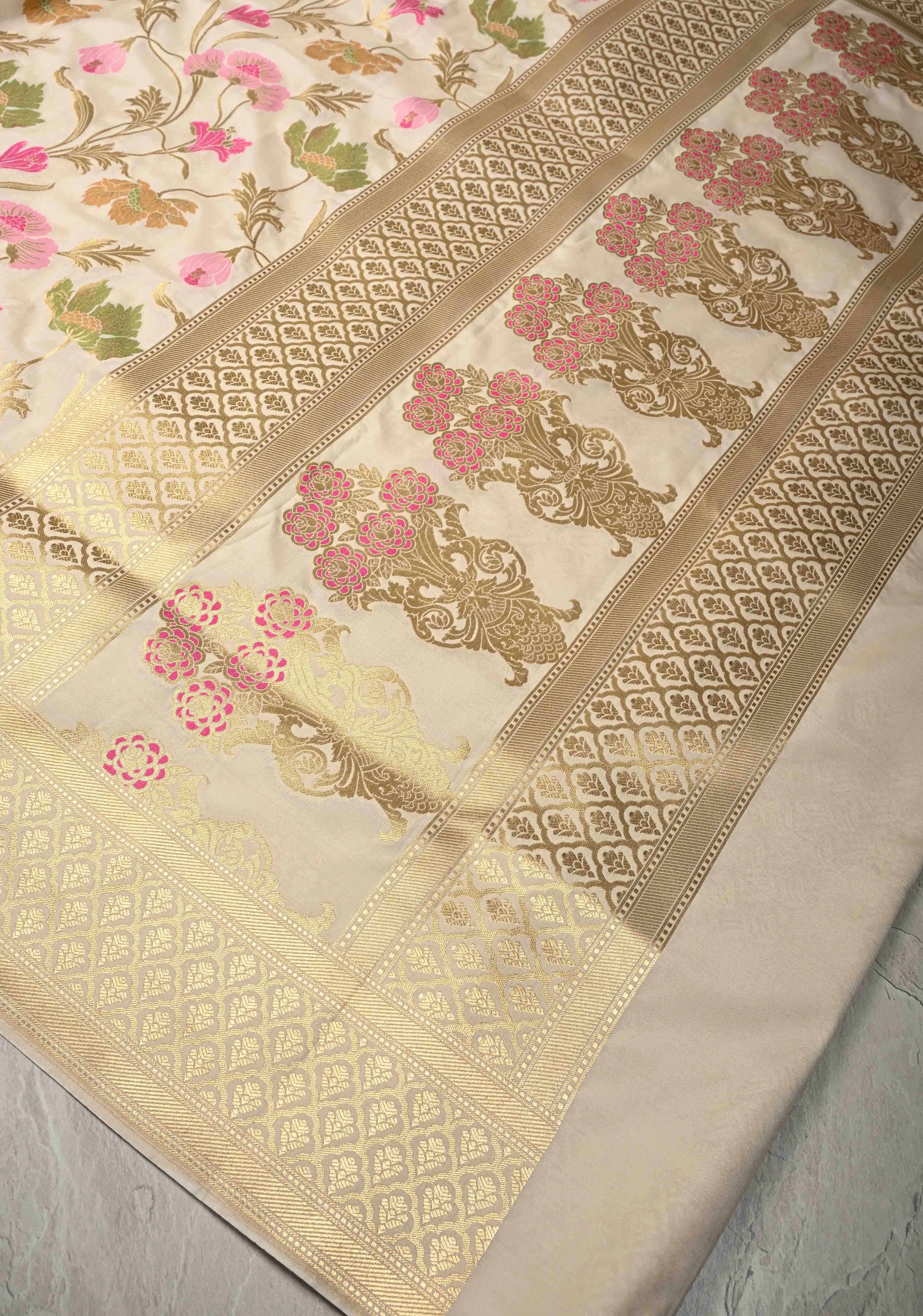 Semi Silk Saree with Meenakari Floral Jaal and Zari