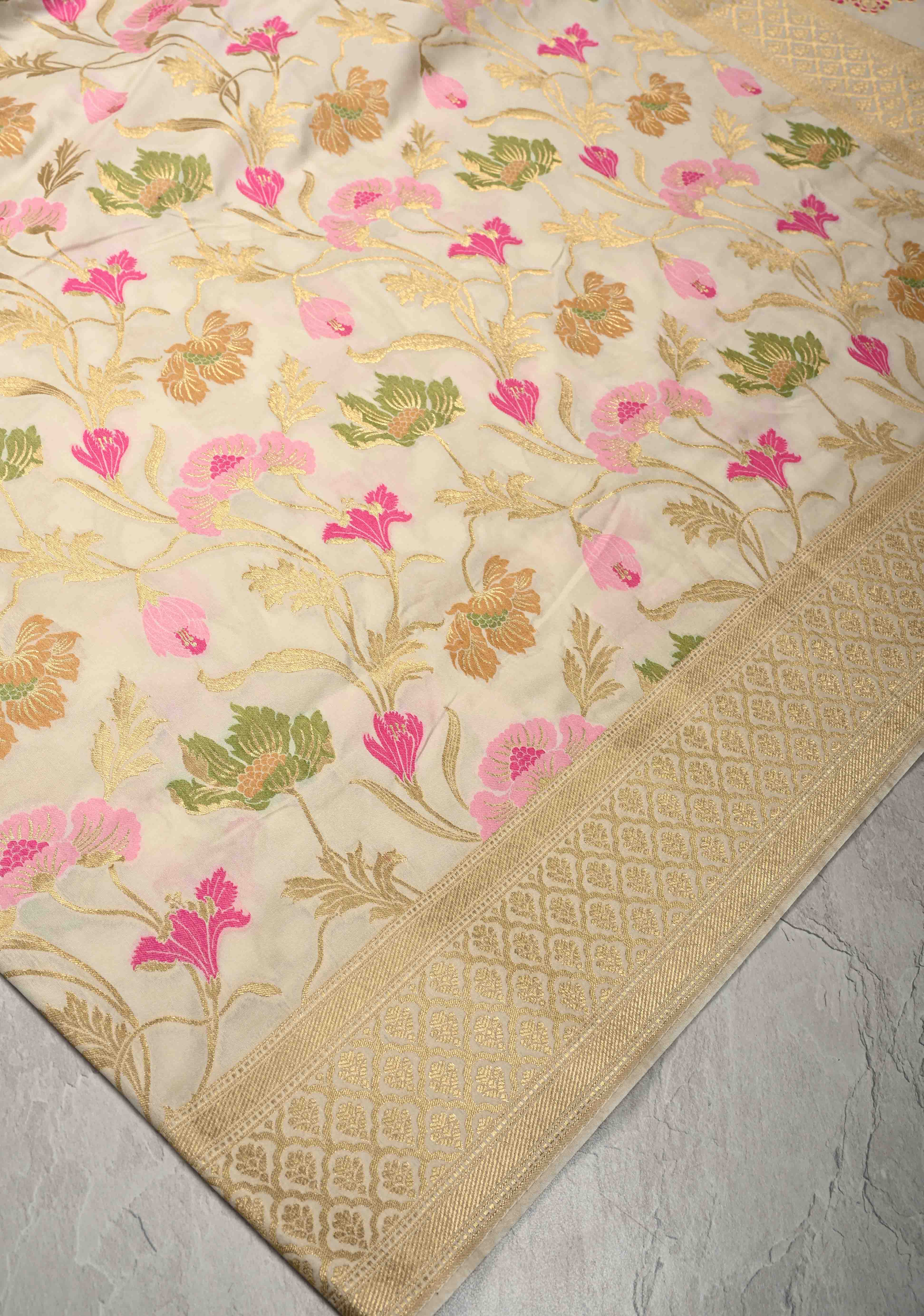 Semi Silk Saree with Meenakari Floral Jaal and Zari