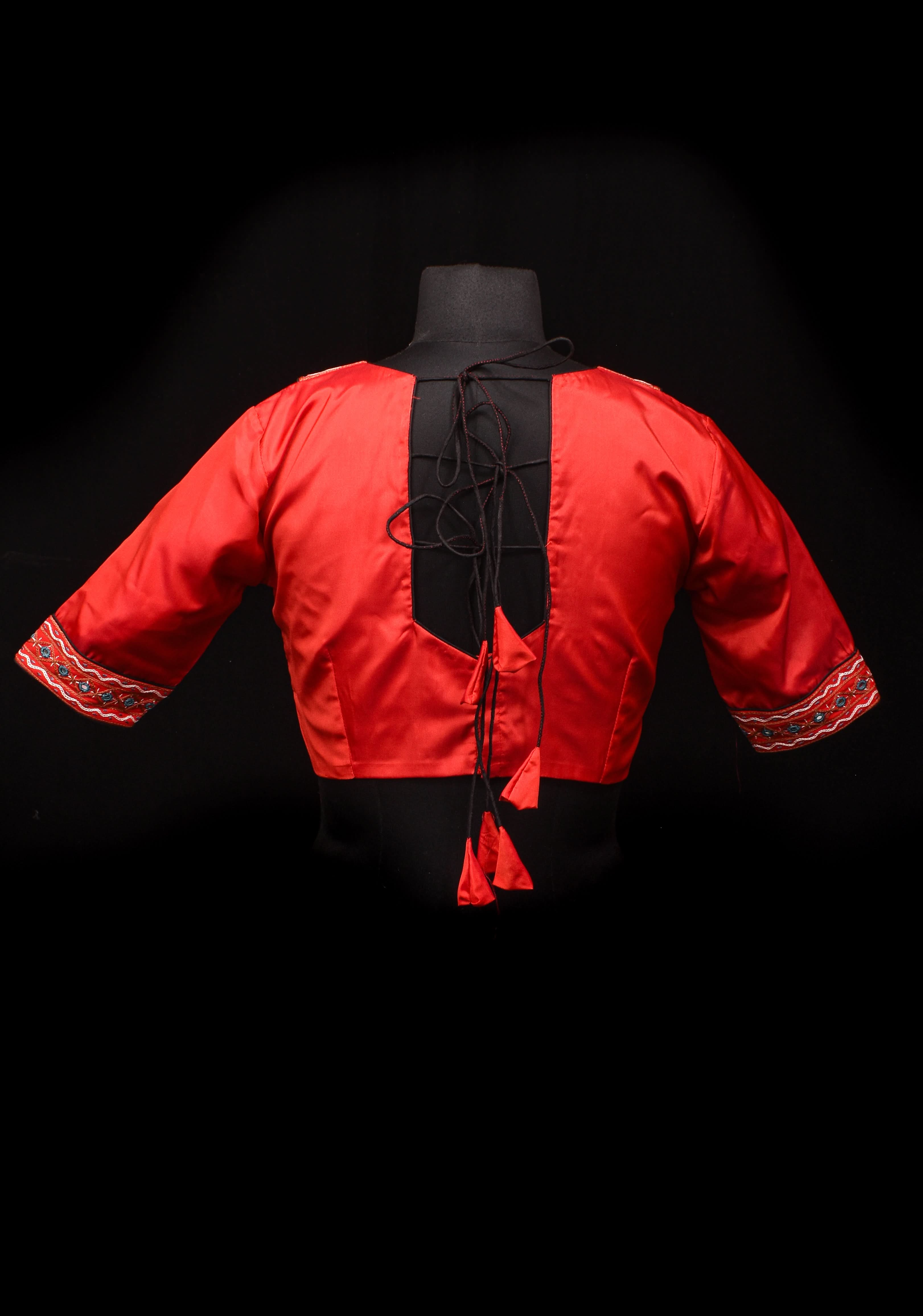 Banjaran Flap Yoke Style Red Mirrorwork Blouse, Made to Order | Shobitam