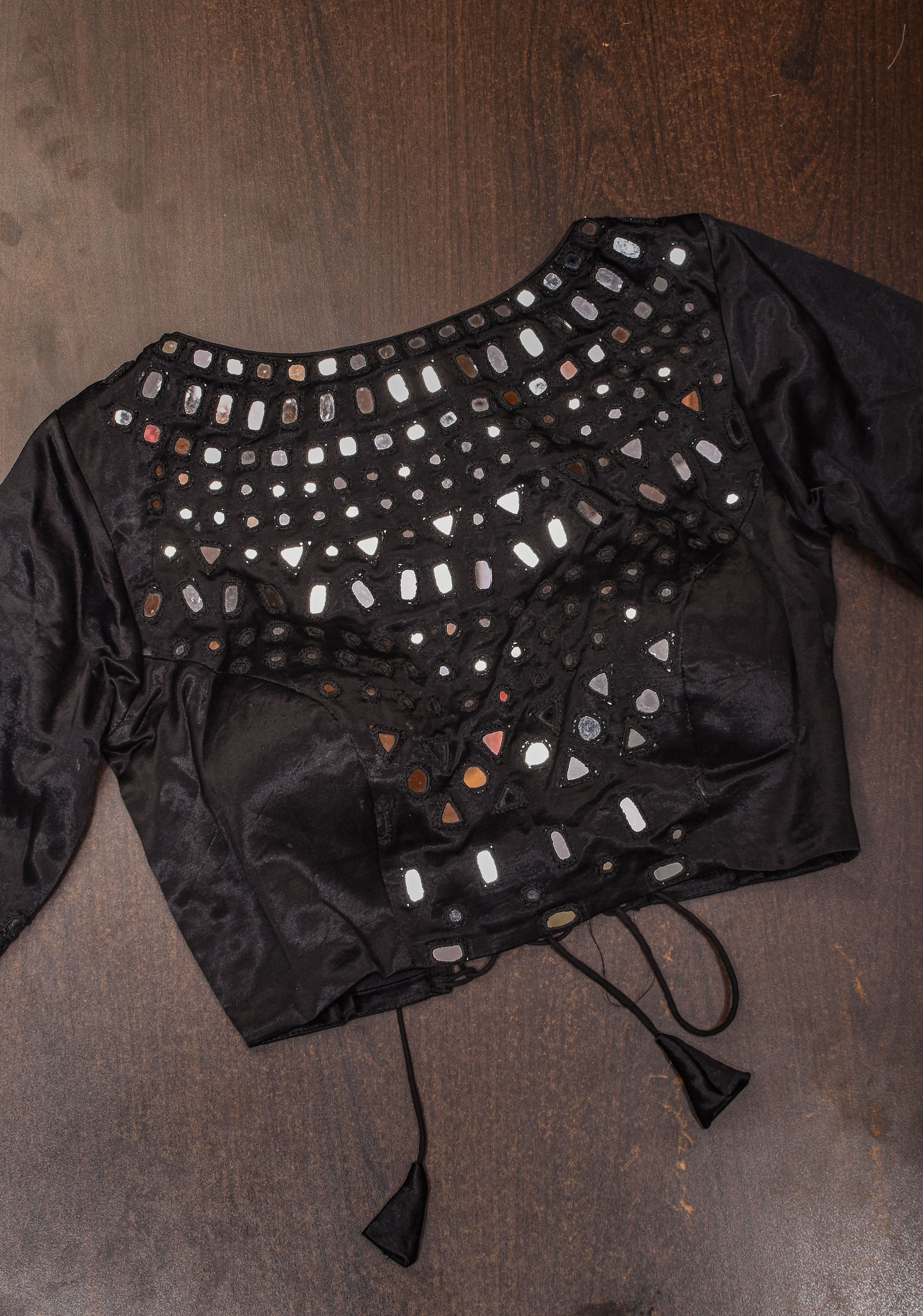 Made To Order: Black Mirror Embroidery blouse, Customizable | Shobitam