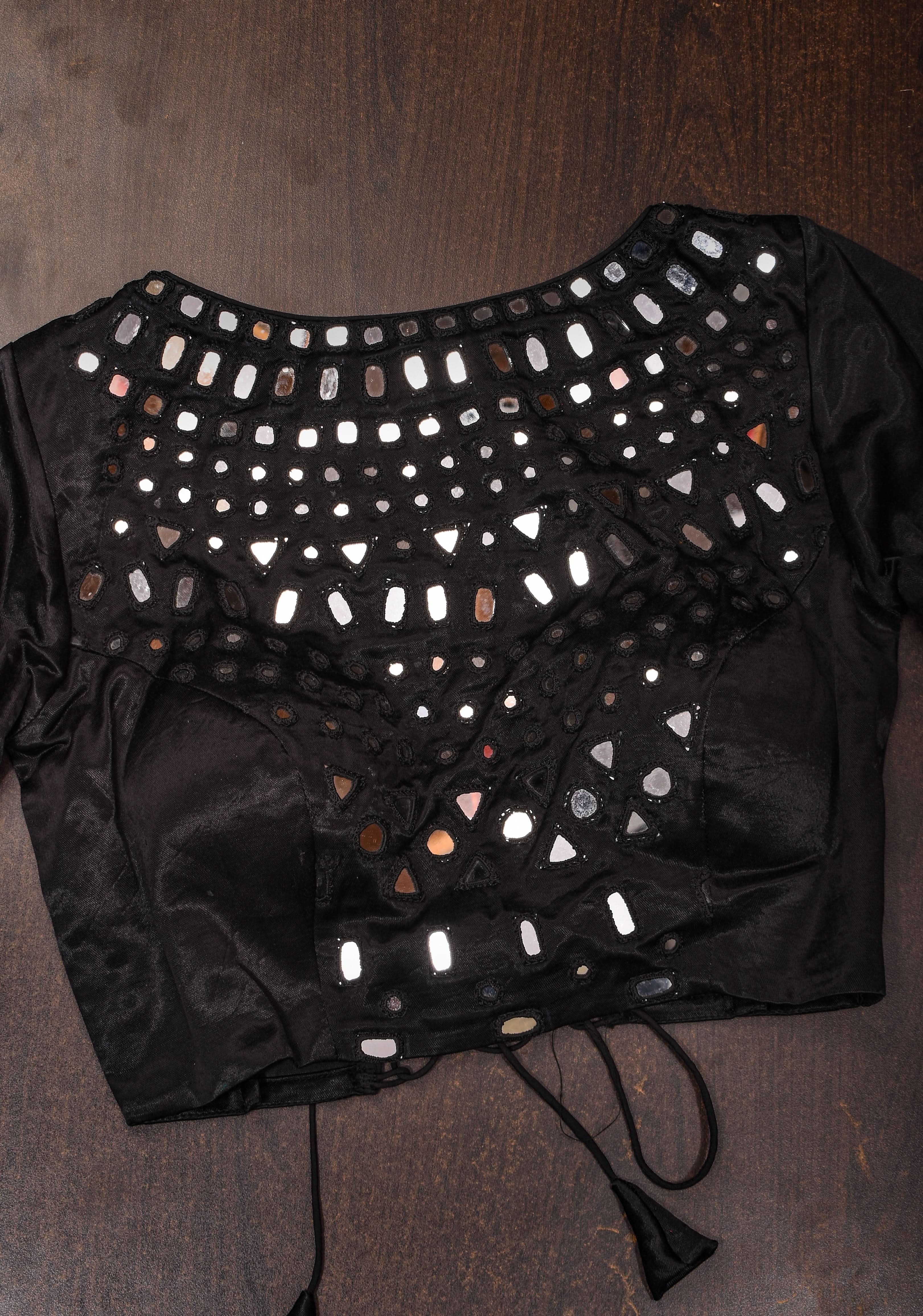 Made To Order: Black Mirror Embroidery blouse, Customizable | Shobitam