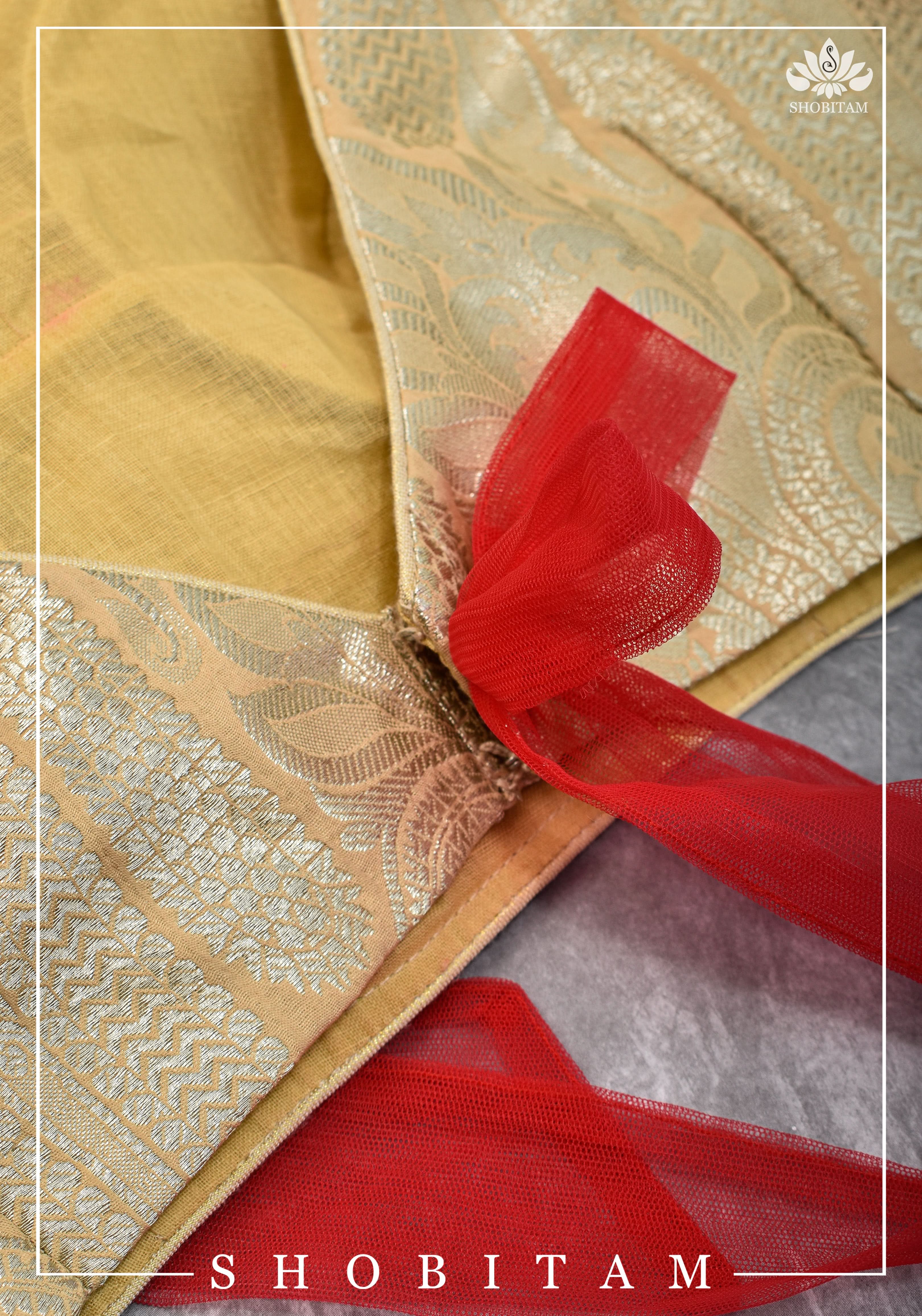 SIZE 32 Brocade Silk Blouse in Beige with Net sleeve | Statement Saree Blouse | Shobitam Blouse