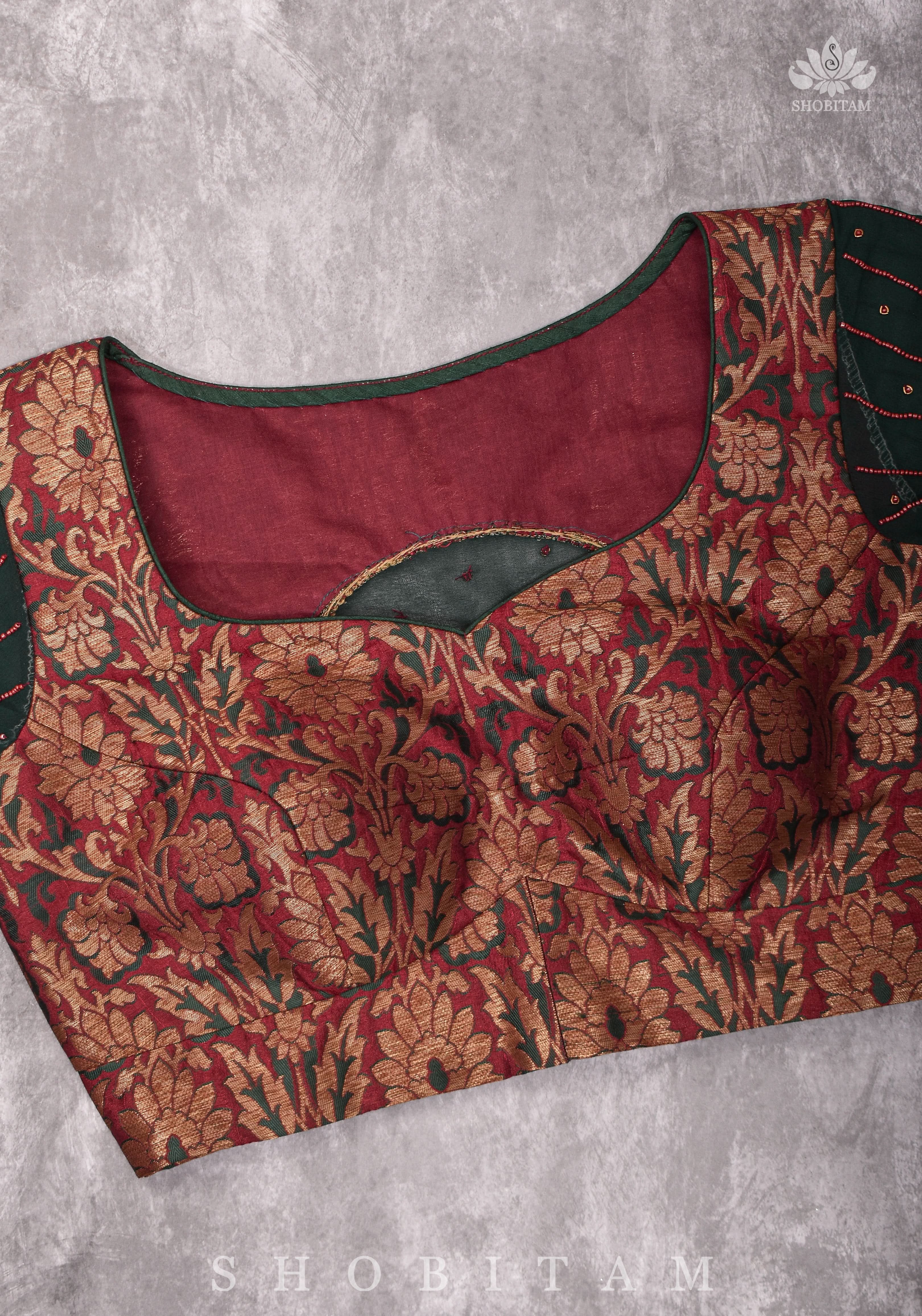 Made to measure: Meenakari Brocade Blouse net round panel with zardosi work. | Shobitam