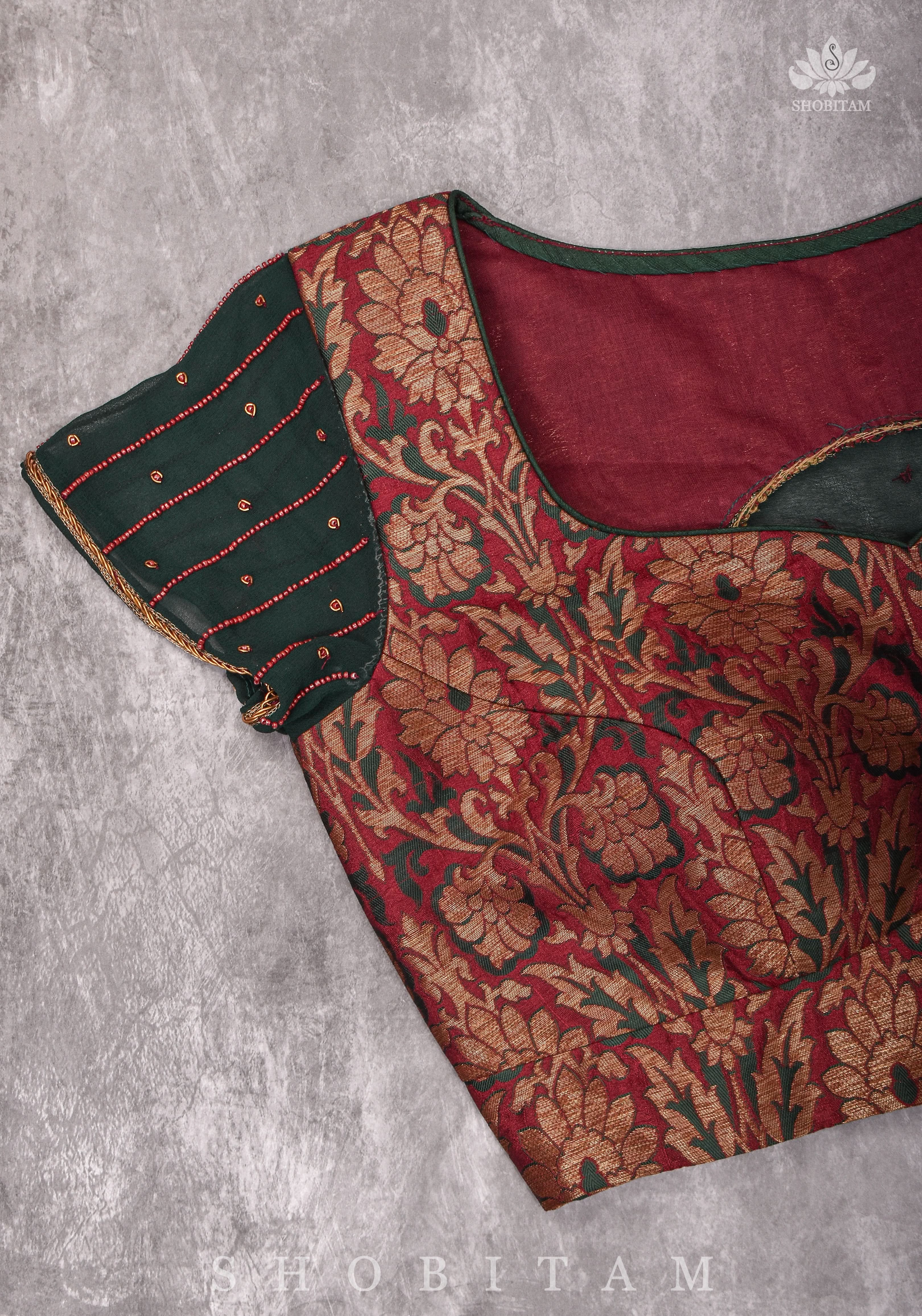 Made to measure: Meenakari Brocade Blouse net round panel with zardosi work. | Shobitam