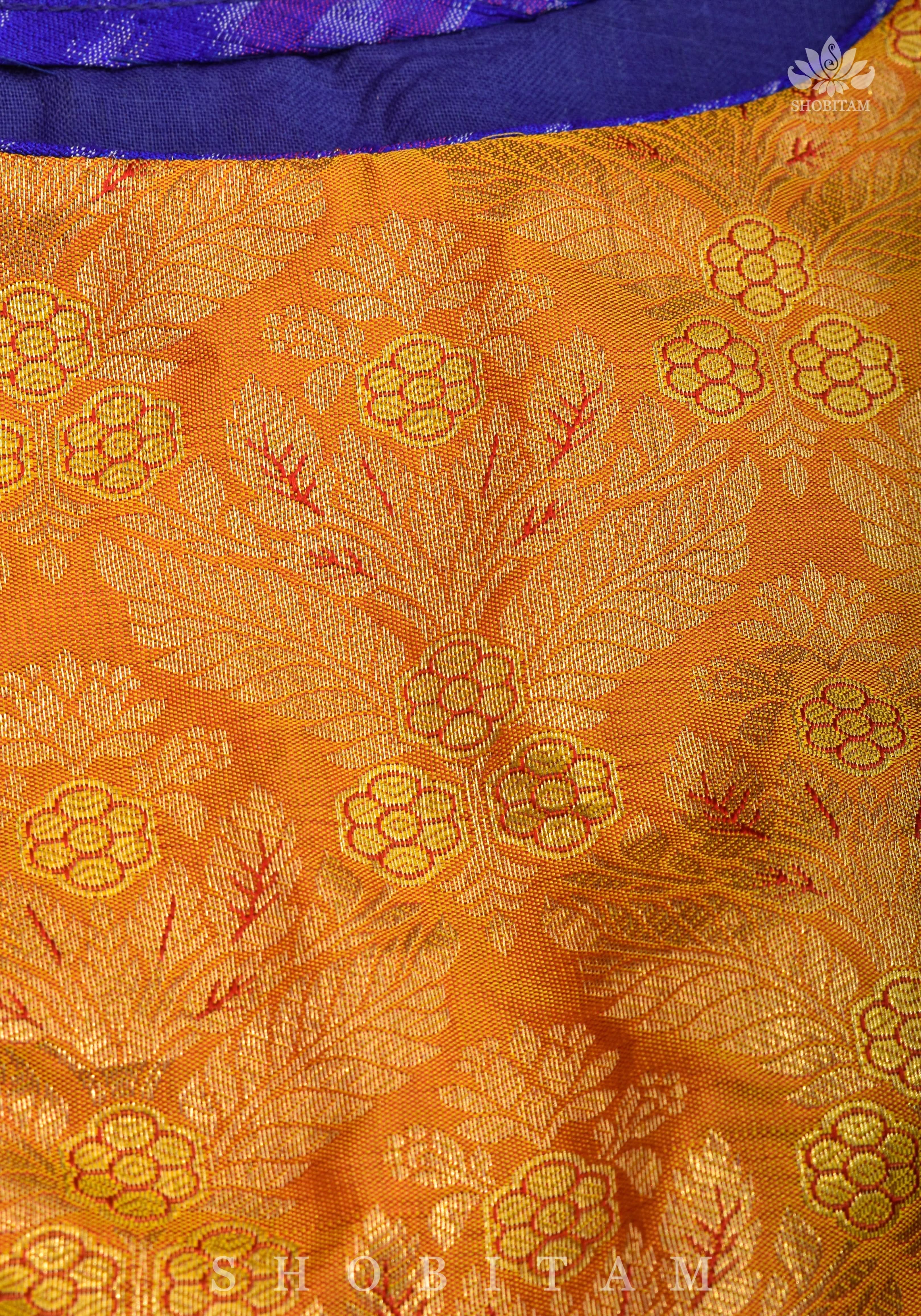 Asymmetric Cutout Pure Silk Ikkat Raw Silk and kanjivaram Silk brocade Fusion Blouse | Shobitam