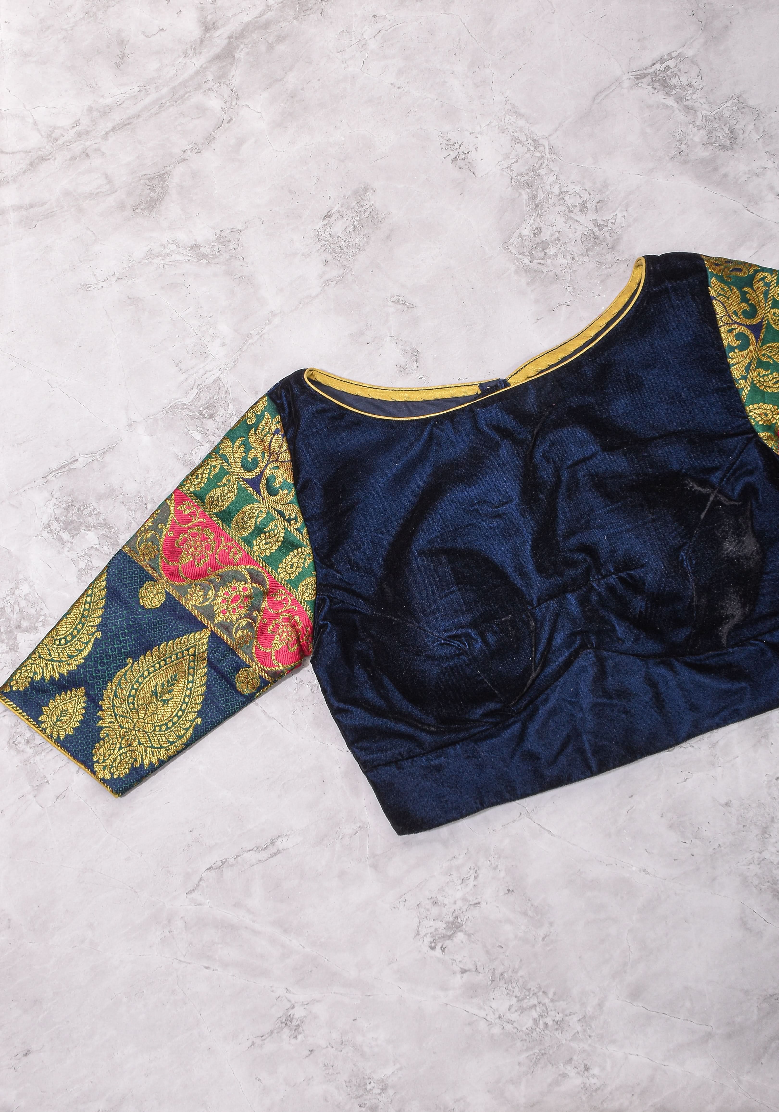 Size 32 : Regal Velvet and Banarasi multihue Sleeves Blouse | Shobitam