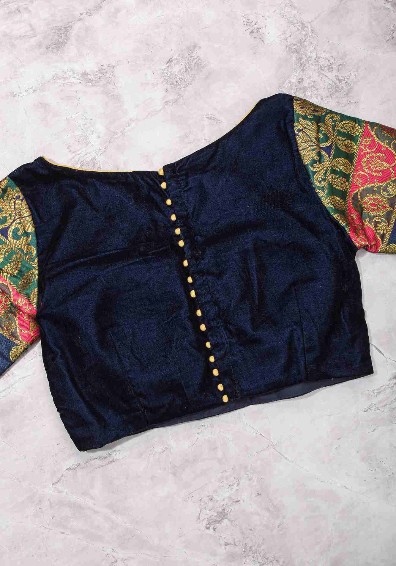 Size 32 : Regal Velvet and Banarasi multihue Sleeves Blouse