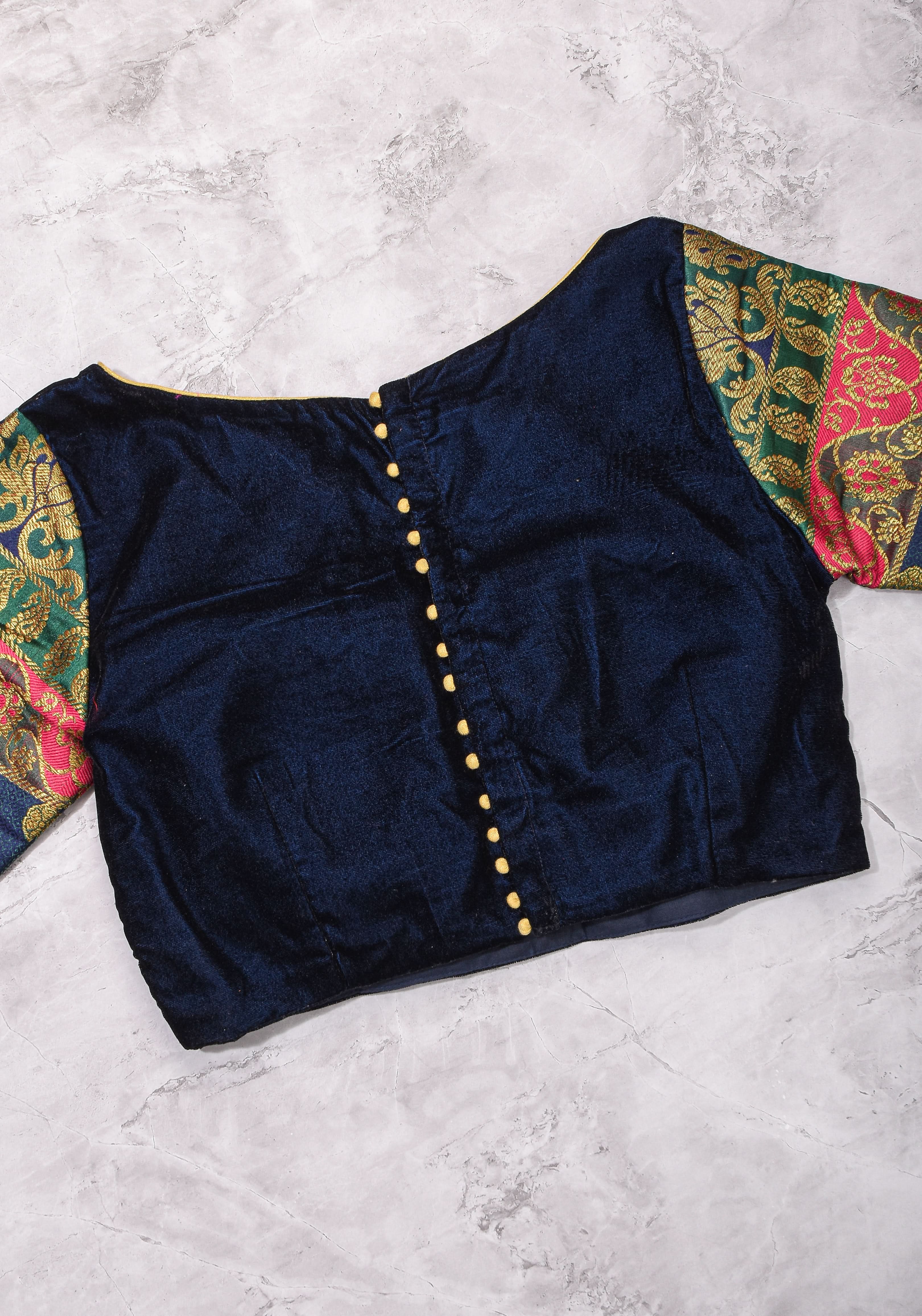 Size 32 : Regal Velvet and Banarasi multihue Sleeves Blouse | Shobitam