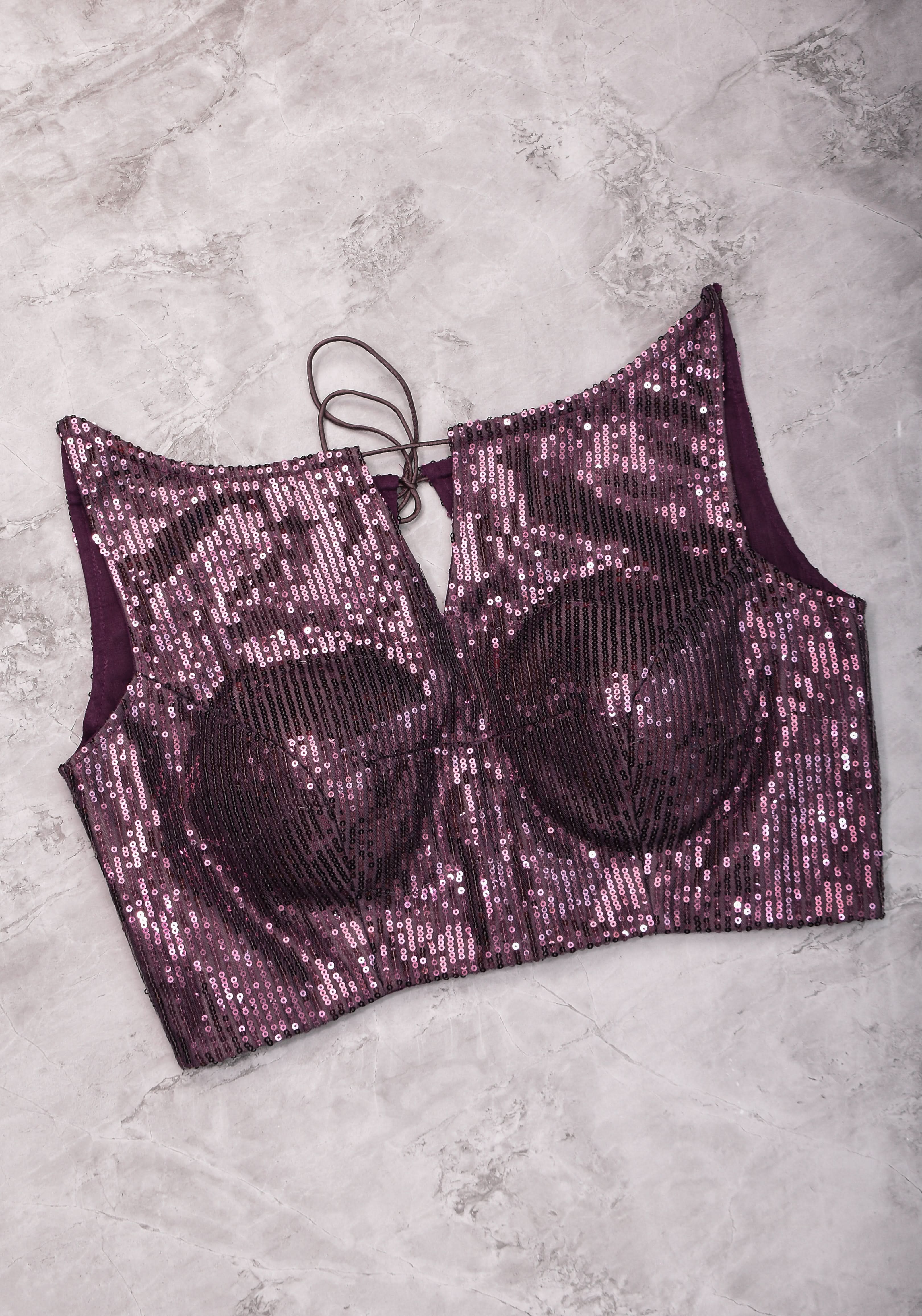 Shimmering Sequins Sleeveless Blouse in Purple | Shobitam