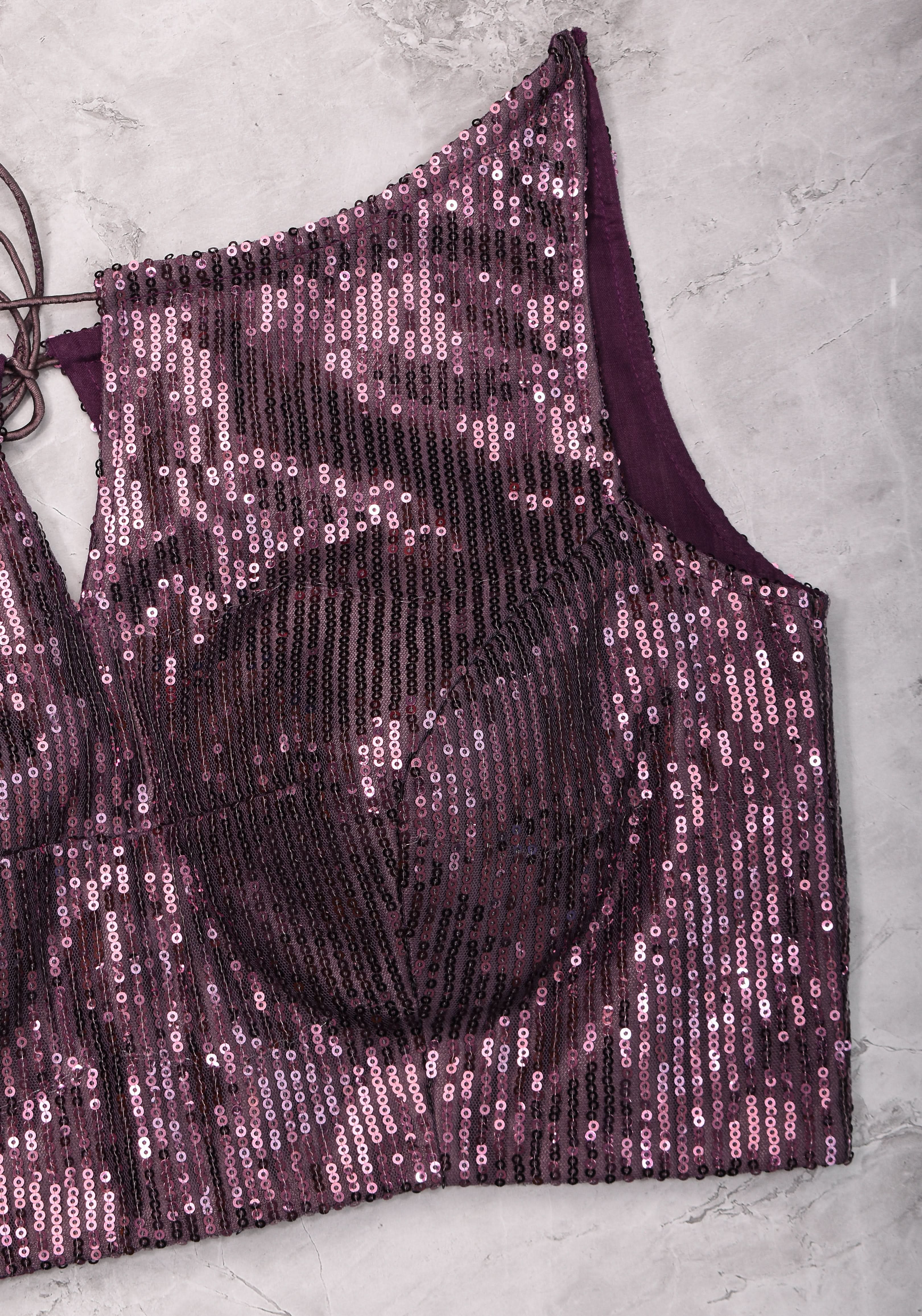 Shimmering Sequins Sleeveless Blouse in Purple | Shobitam