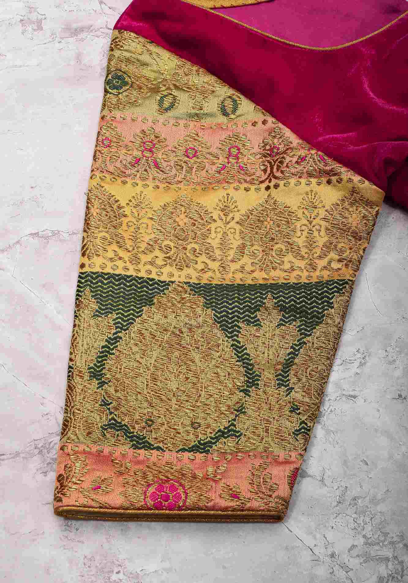 Size 34 : Regal Velvet and Banarasi multihue Sleeves Blouse