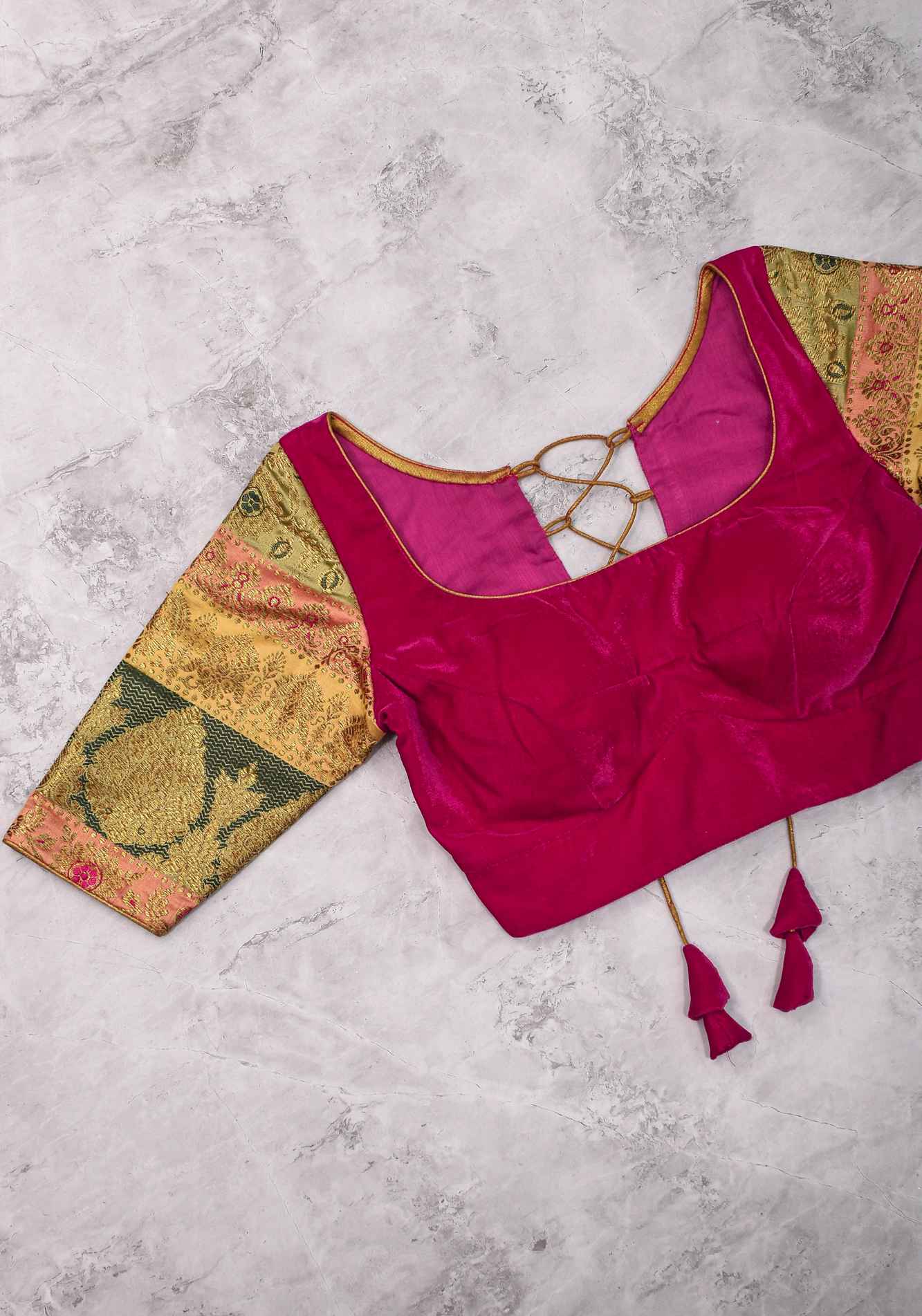 Size 34 : Regal Velvet and Banarasi multihue Sleeves Blouse