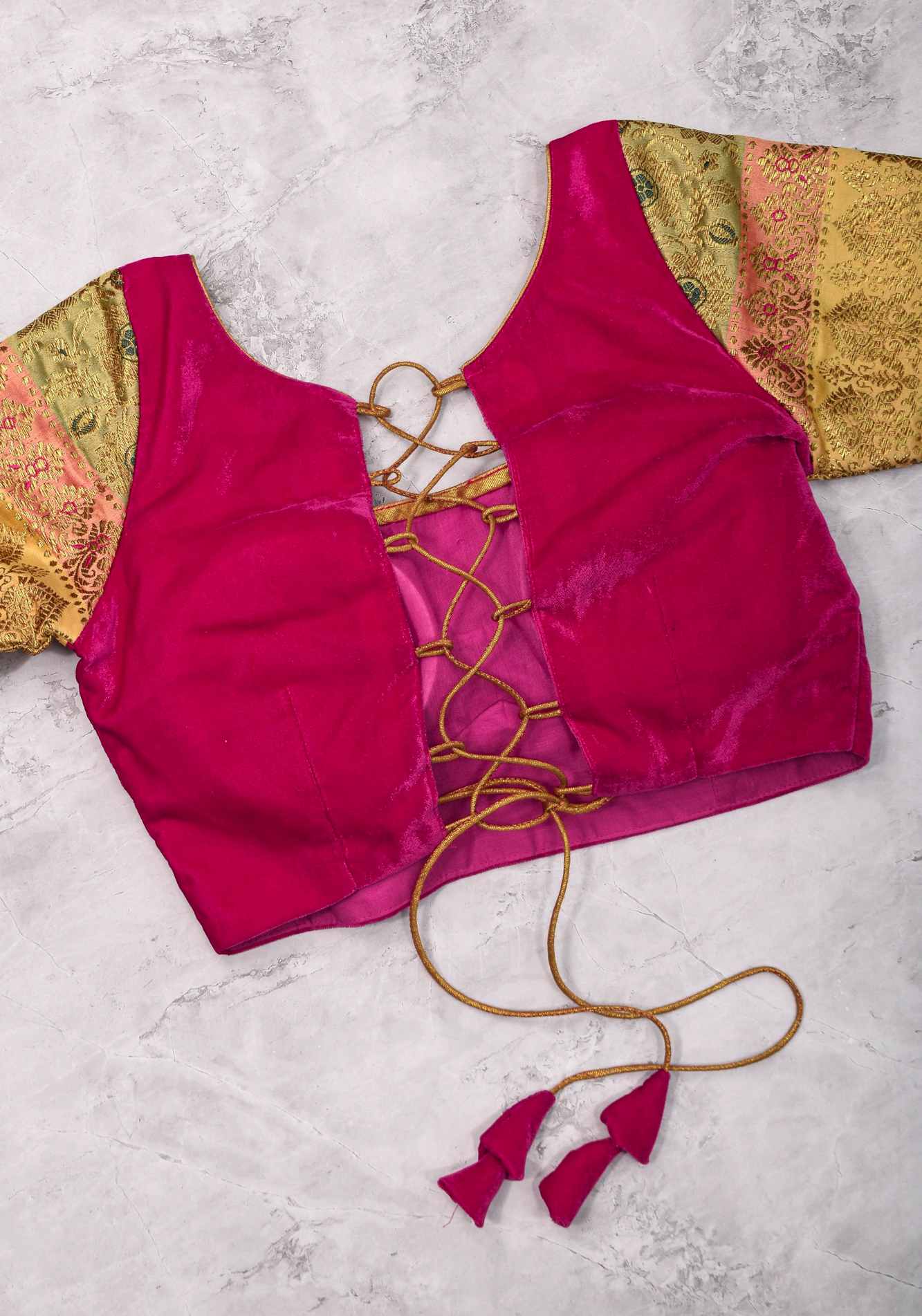 Size 34 : Regal Velvet and Banarasi multihue Sleeves Blouse