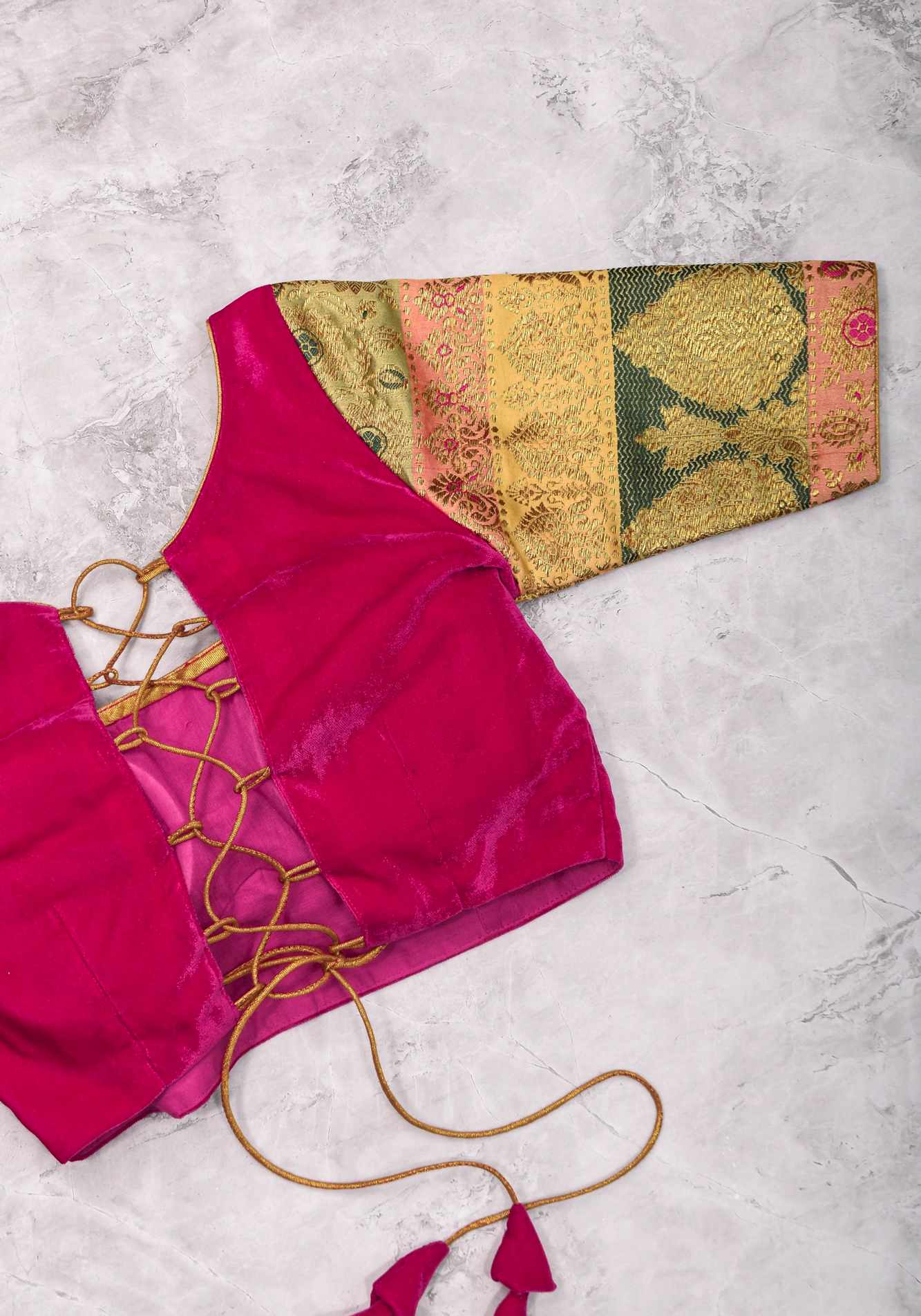 Size 34 : Regal Velvet and Banarasi multihue Sleeves Blouse