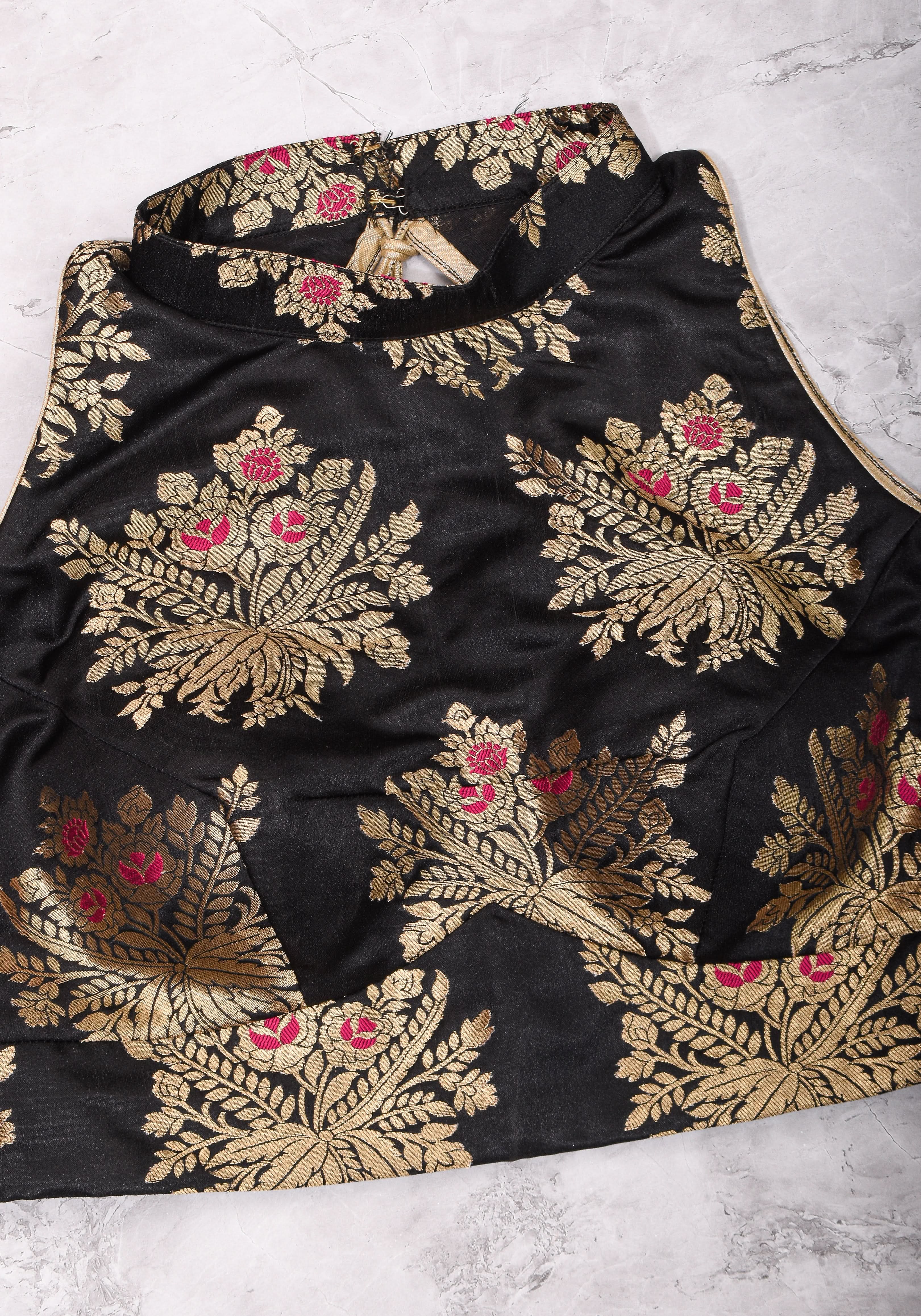 Black Meenakari halter neck mix and match blouse for saree, Made to Order | Shobitam