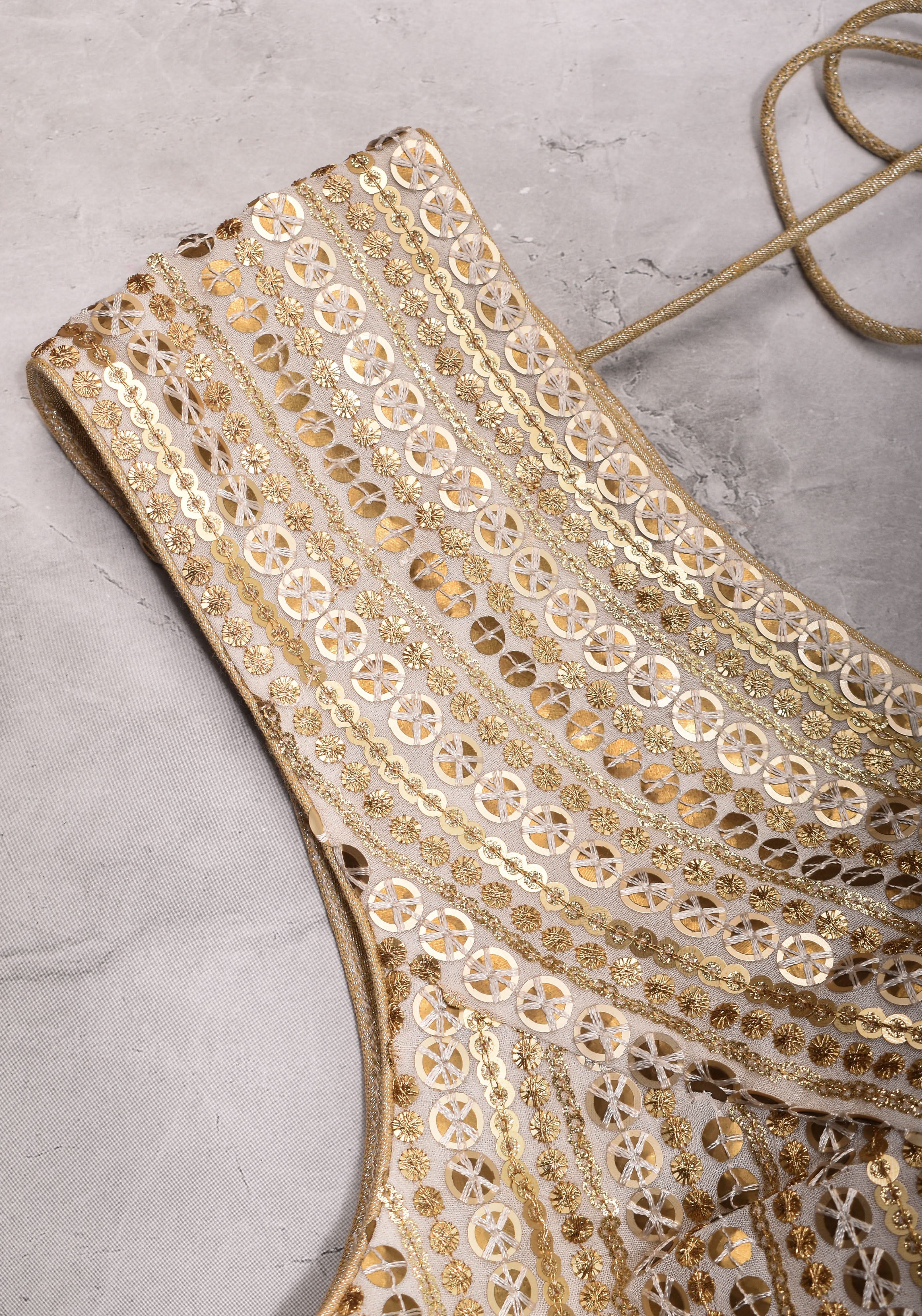 3 Tone sequins, Curved V sleeveless blouse, sleeve option possible, Made to Order | Shobitam