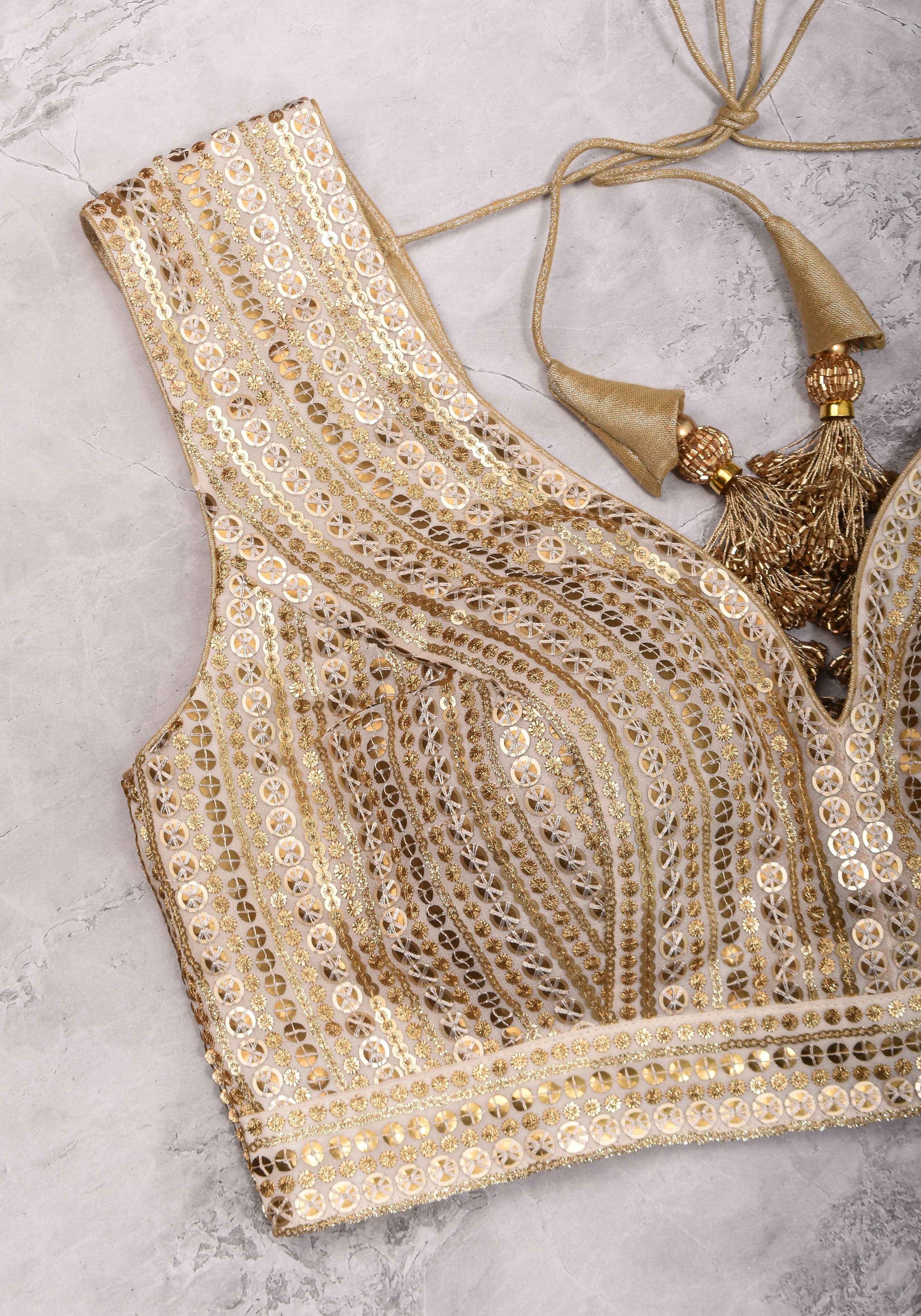 3 Tone sequins, Curved V sleeveless blouse, sleeve option possible, Made to Order | Shobitam