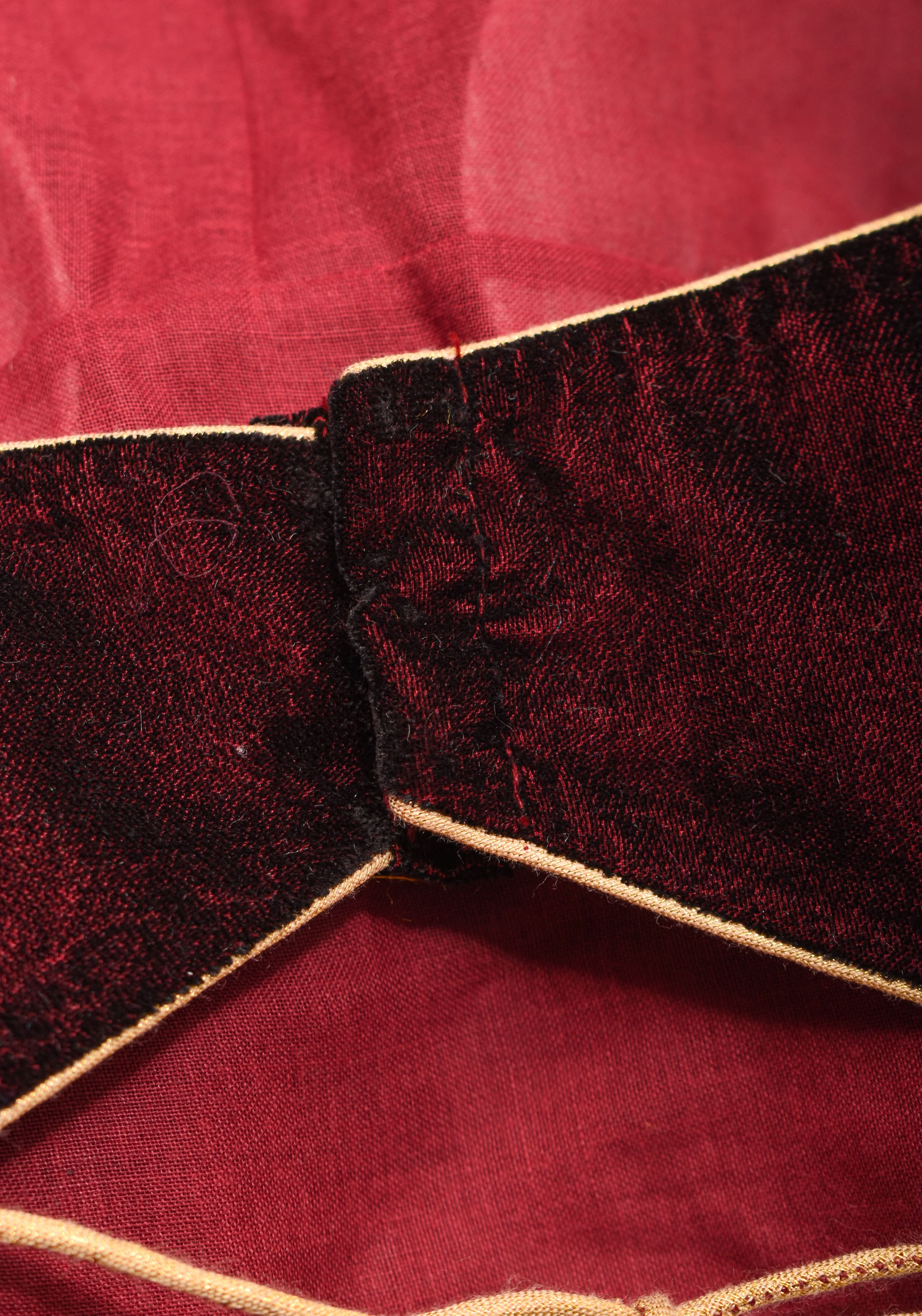 Burgundy Velvet and Banarasi brocade Sweetheart neck blouse, with potli button detailing on neckline, Made to Order | Shobitam