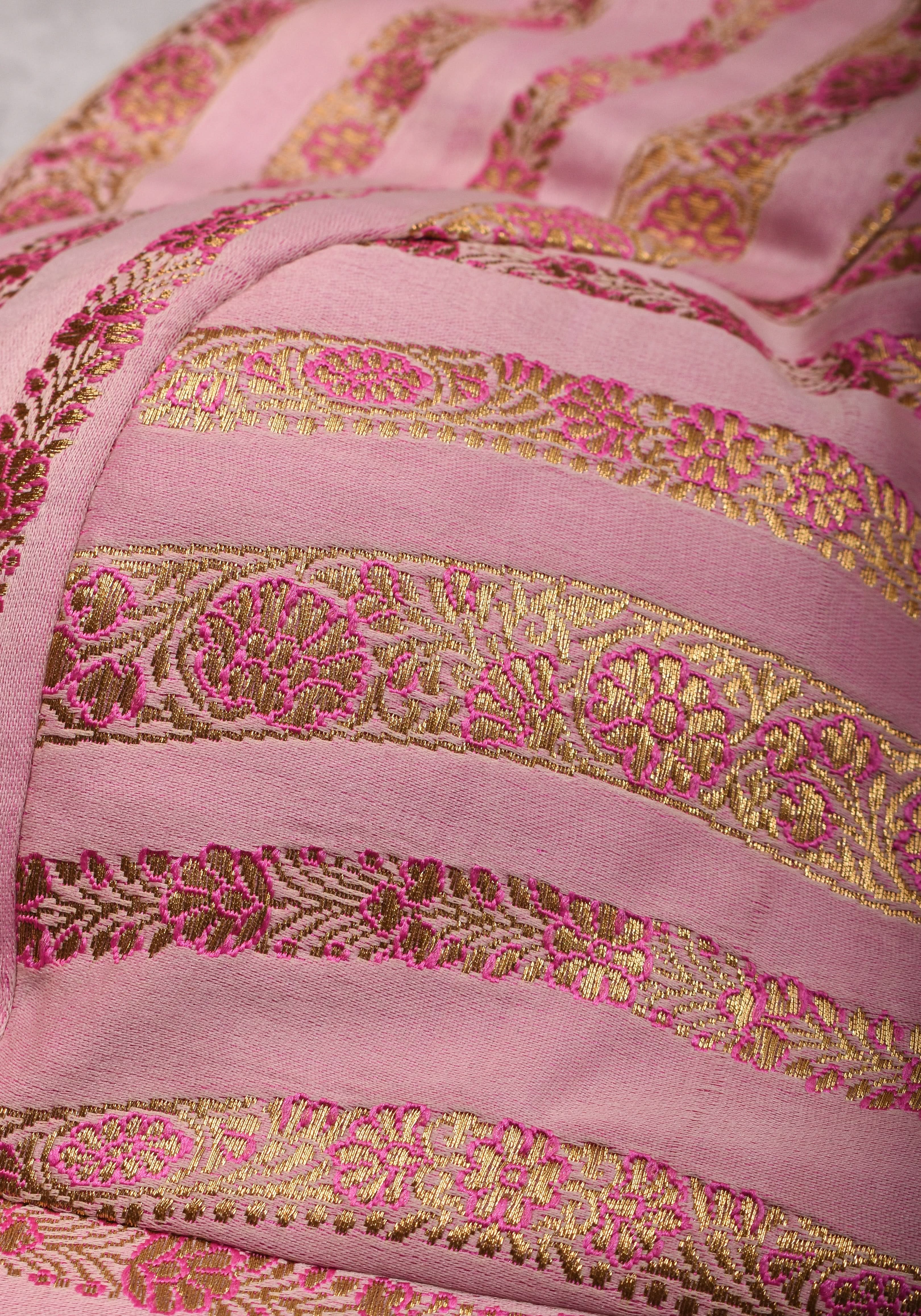 Thistle Banarasi brocade Stripes plunge neck blouse with full sleeves and Lakshmi jewel detailing, Made to Order | Shobitam
