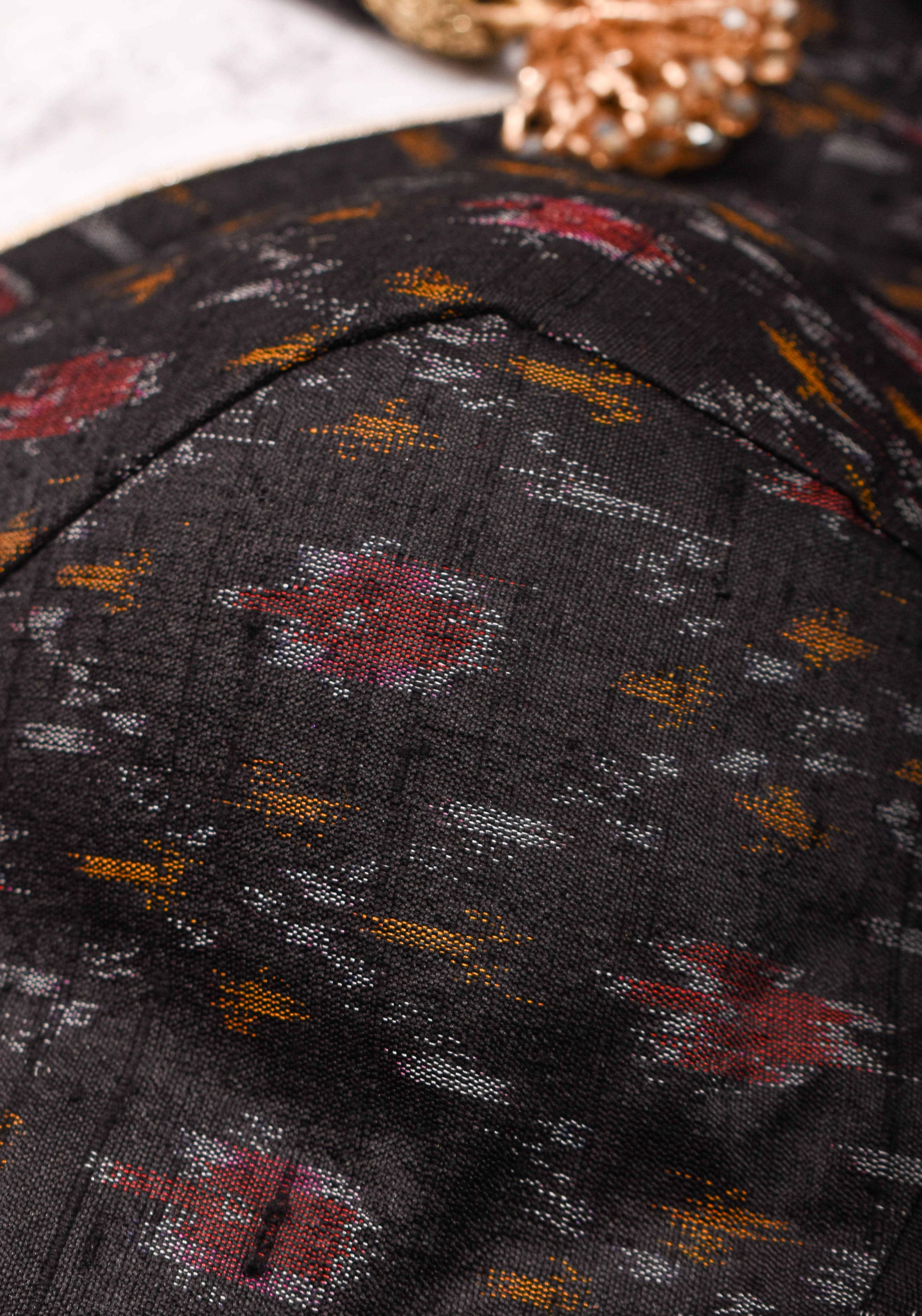 Black Pure Raw Silk Ikkat Weave blouse with Sweetheart neck,3/4 sleeves and gotta detailing, Made to Order | Shobitam