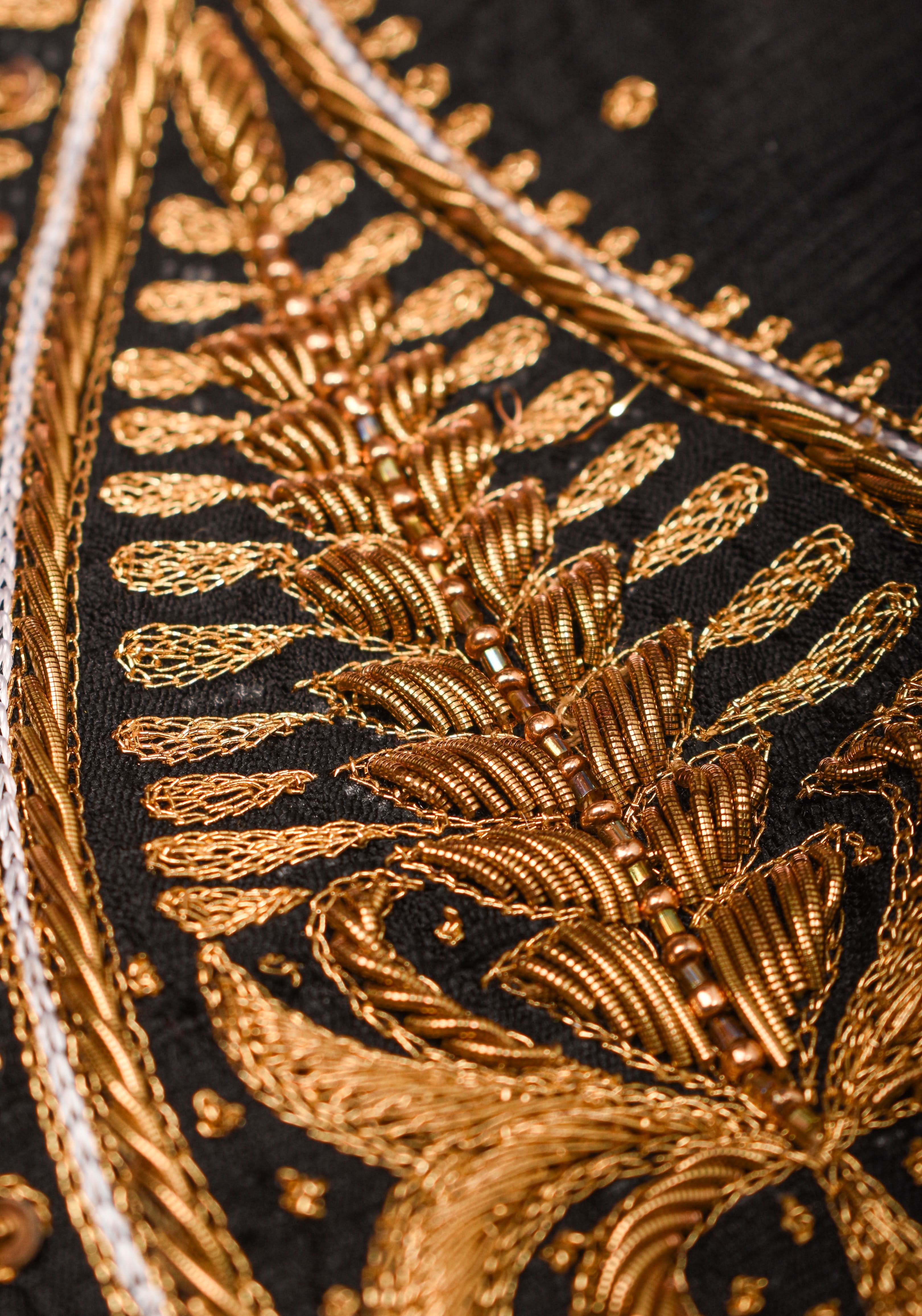 Ivory and Black Bandgala & Full sleeves blouse with Paisley Zardosi Hand embroidery, Made to Order | Shobitam