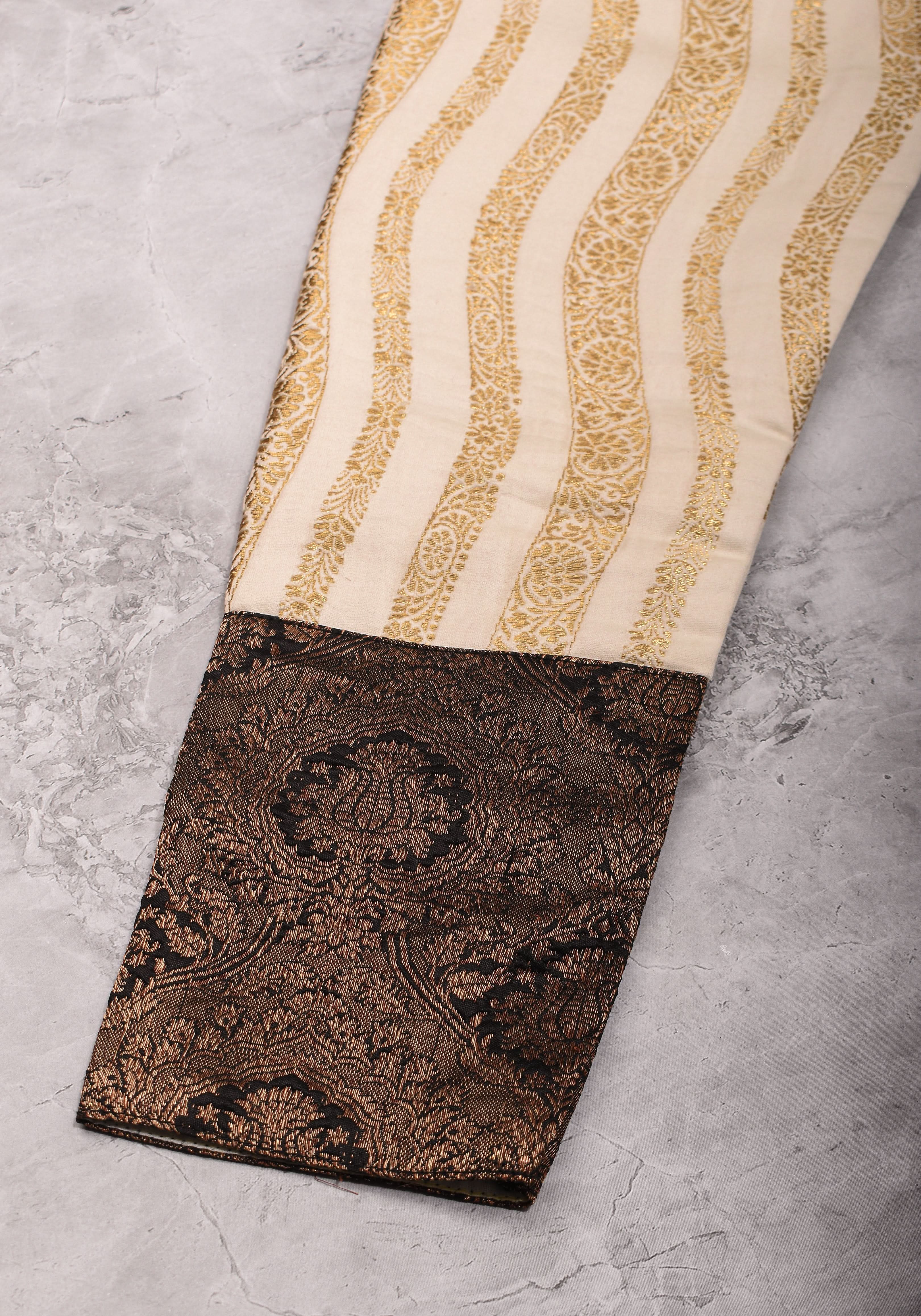 Ivory and Black Bandgala & Full sleeves blouse with Paisley Zardosi Hand embroidery, Made to Order | Shobitam