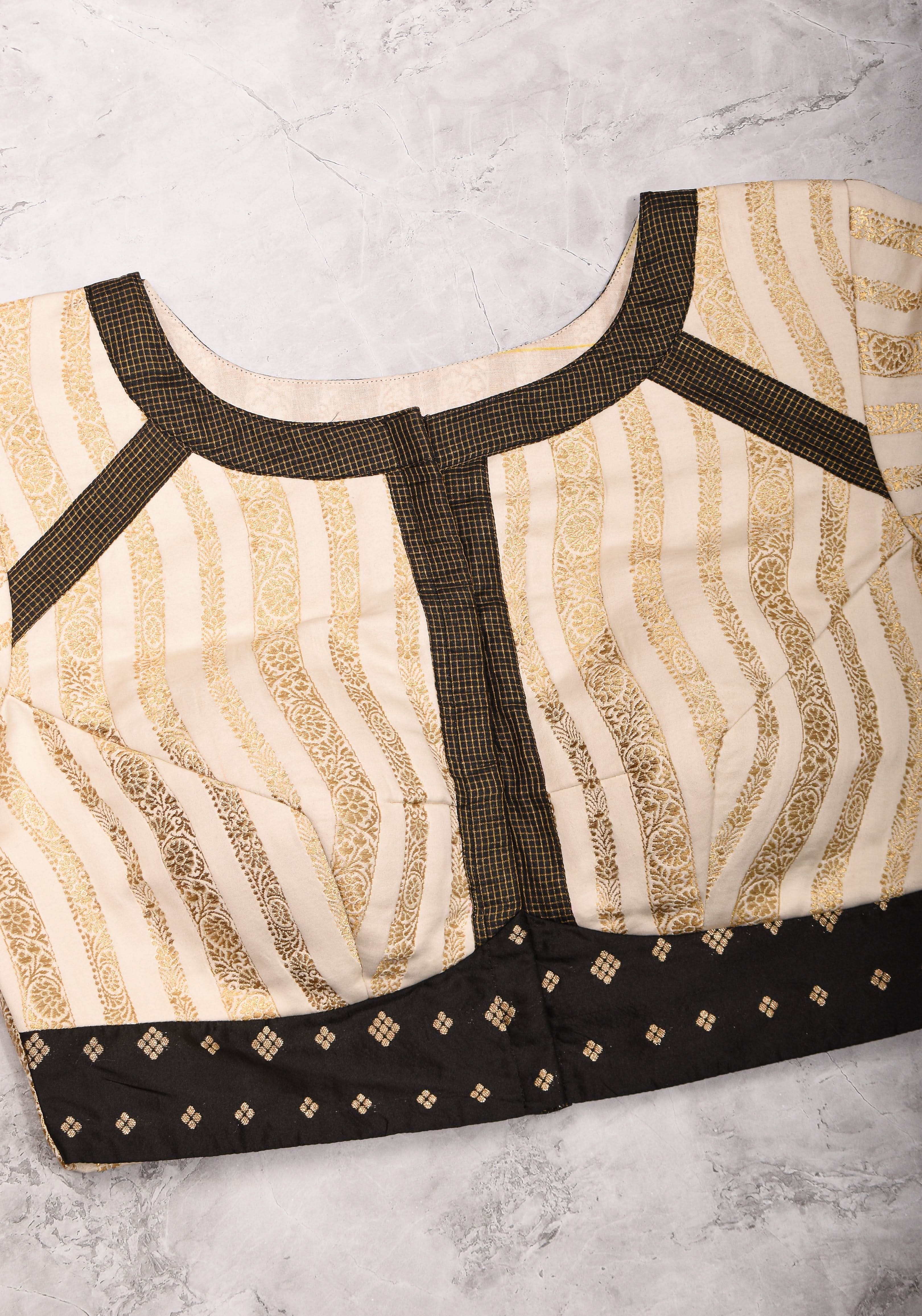 Ivory and Black Bandgala & Full sleeves blouse with Paisley Zardosi Hand embroidery, Made to Order | Shobitam