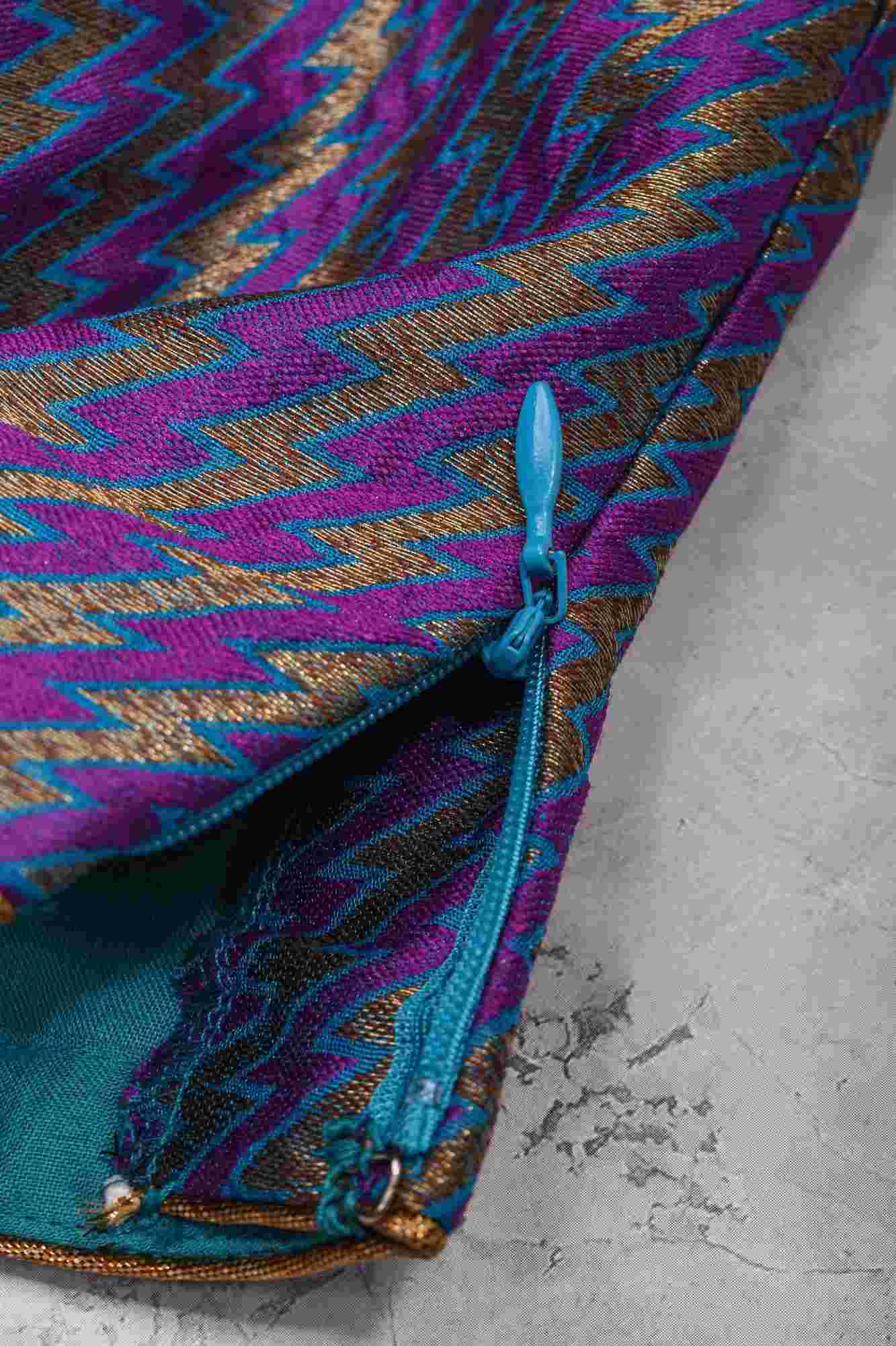 Purple Blue jacquard one shoulder blouse crop top, Made to Order