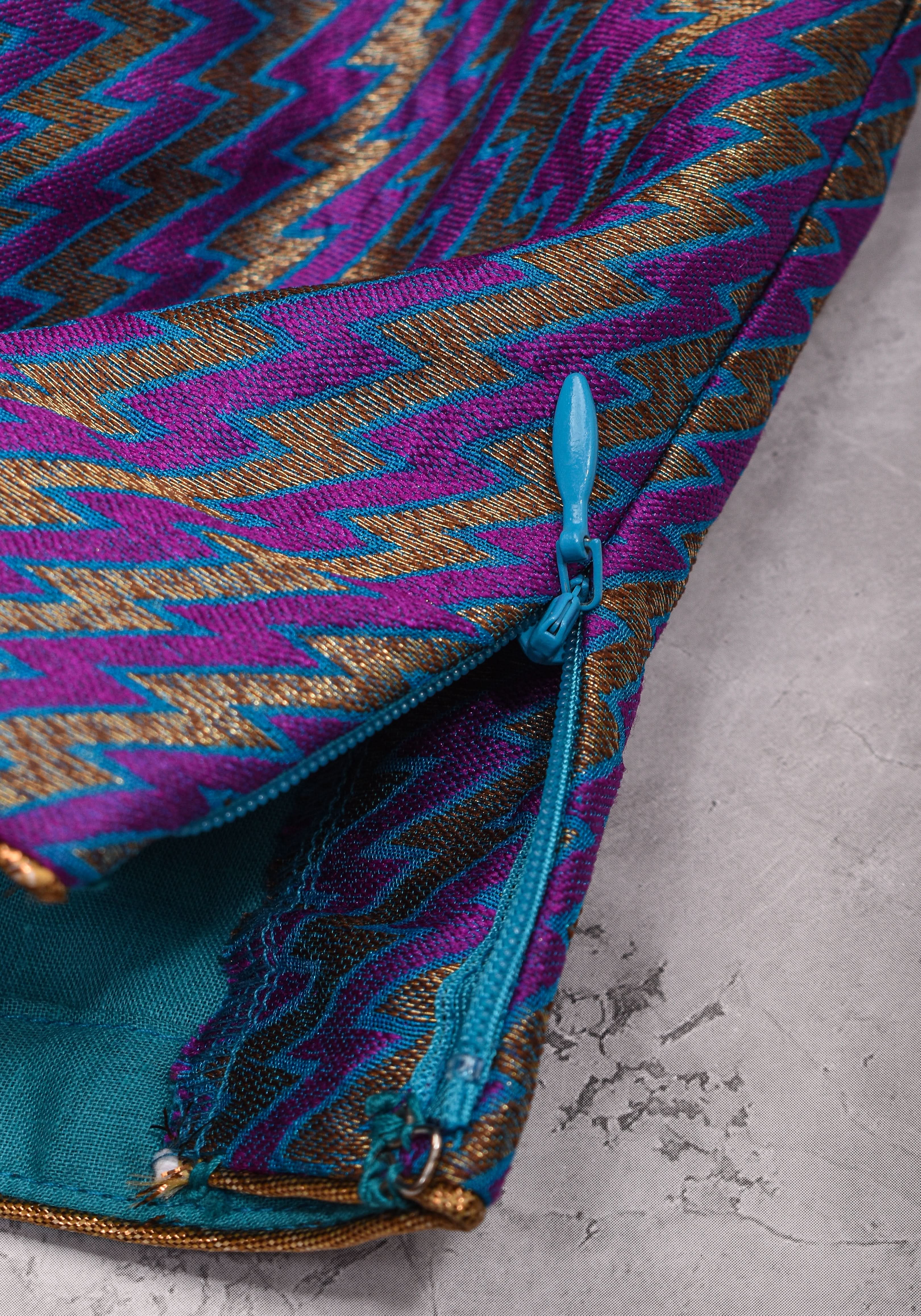 Purple Blue jacquard one shoulder blouse crop top, Made to Order | Shobitam