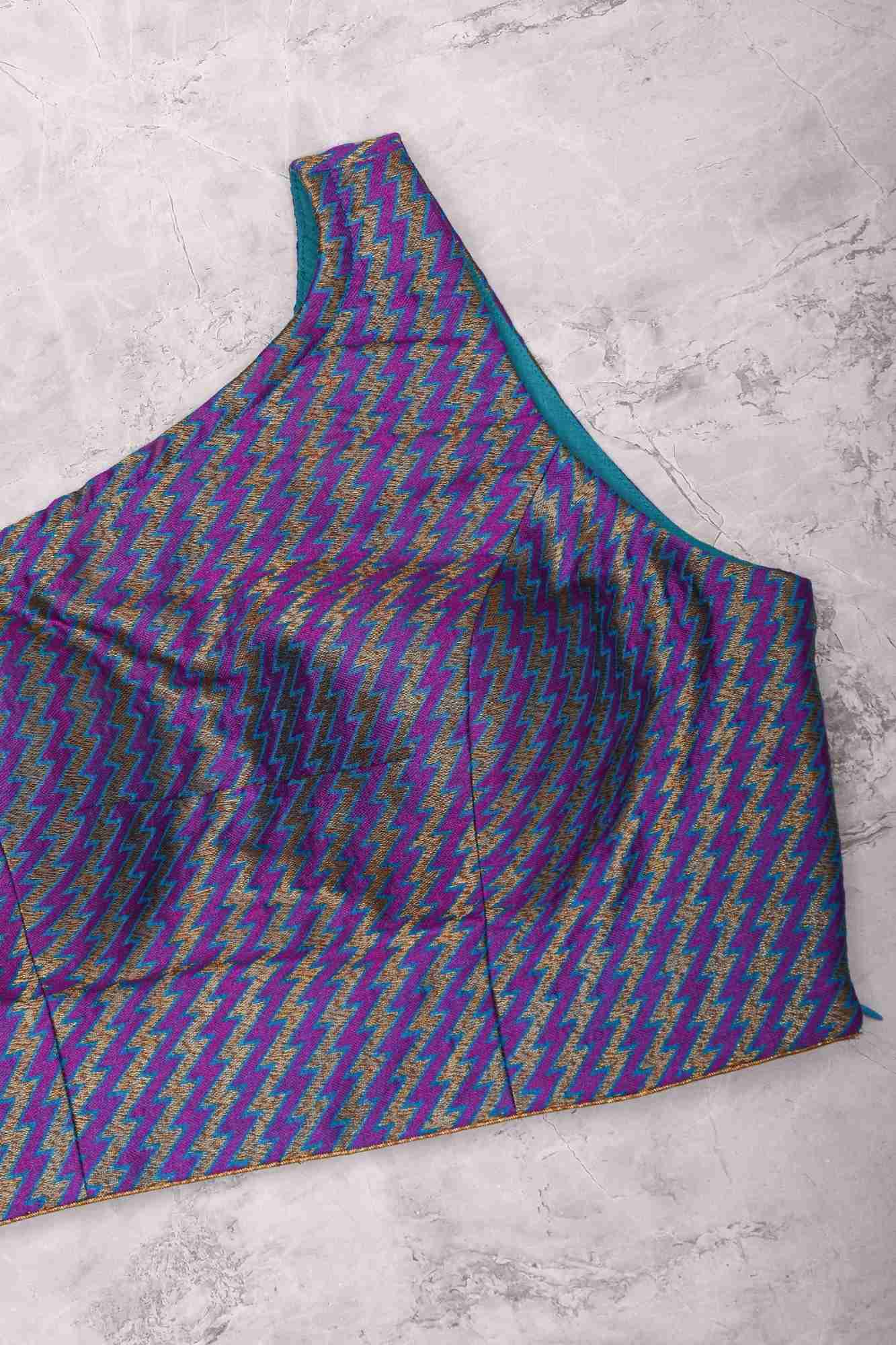 Purple Blue jacquard one shoulder blouse crop top, Made to Order