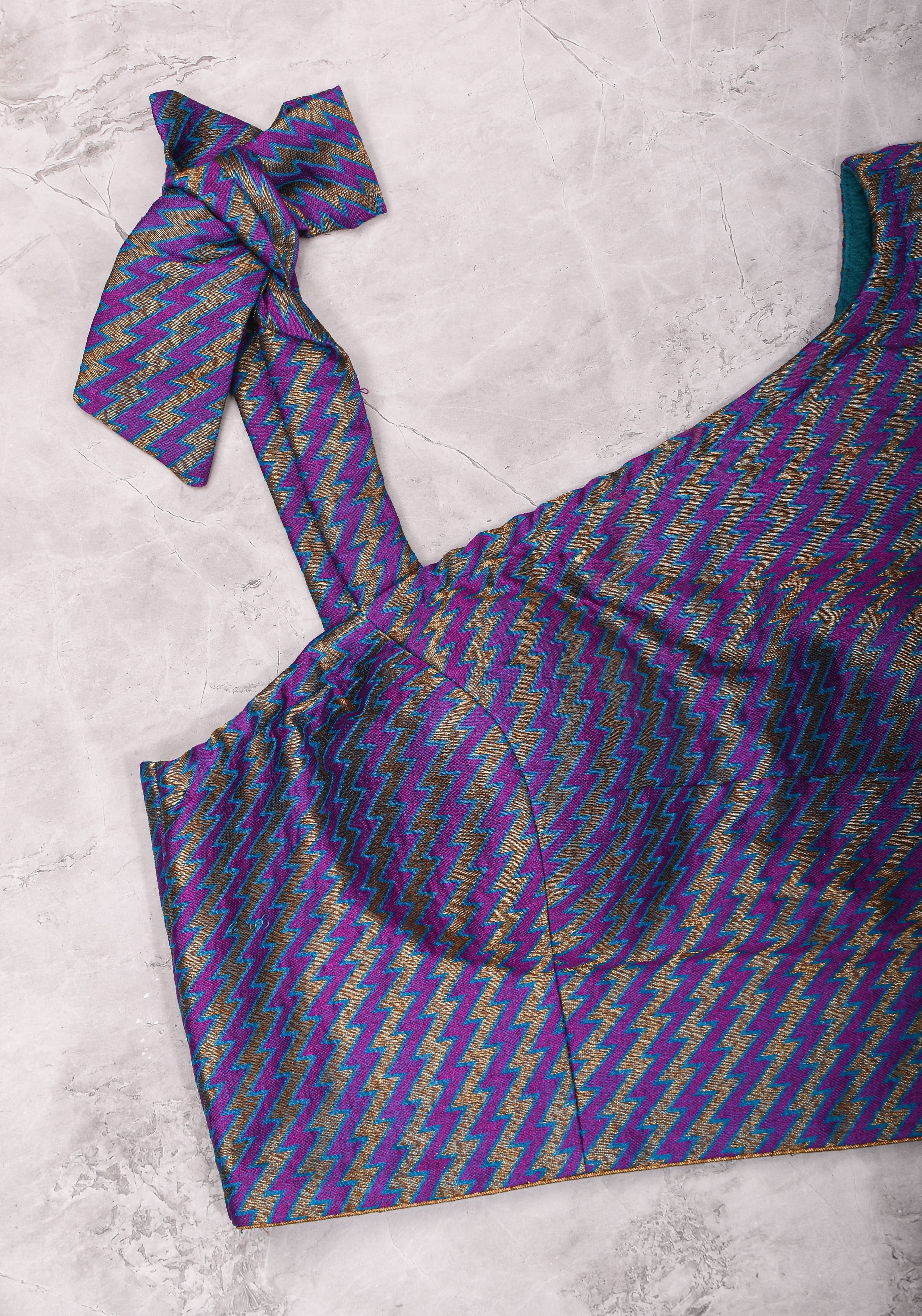 Purple Blue jacquard one shoulder blouse crop top, Made to Order | Shobitam