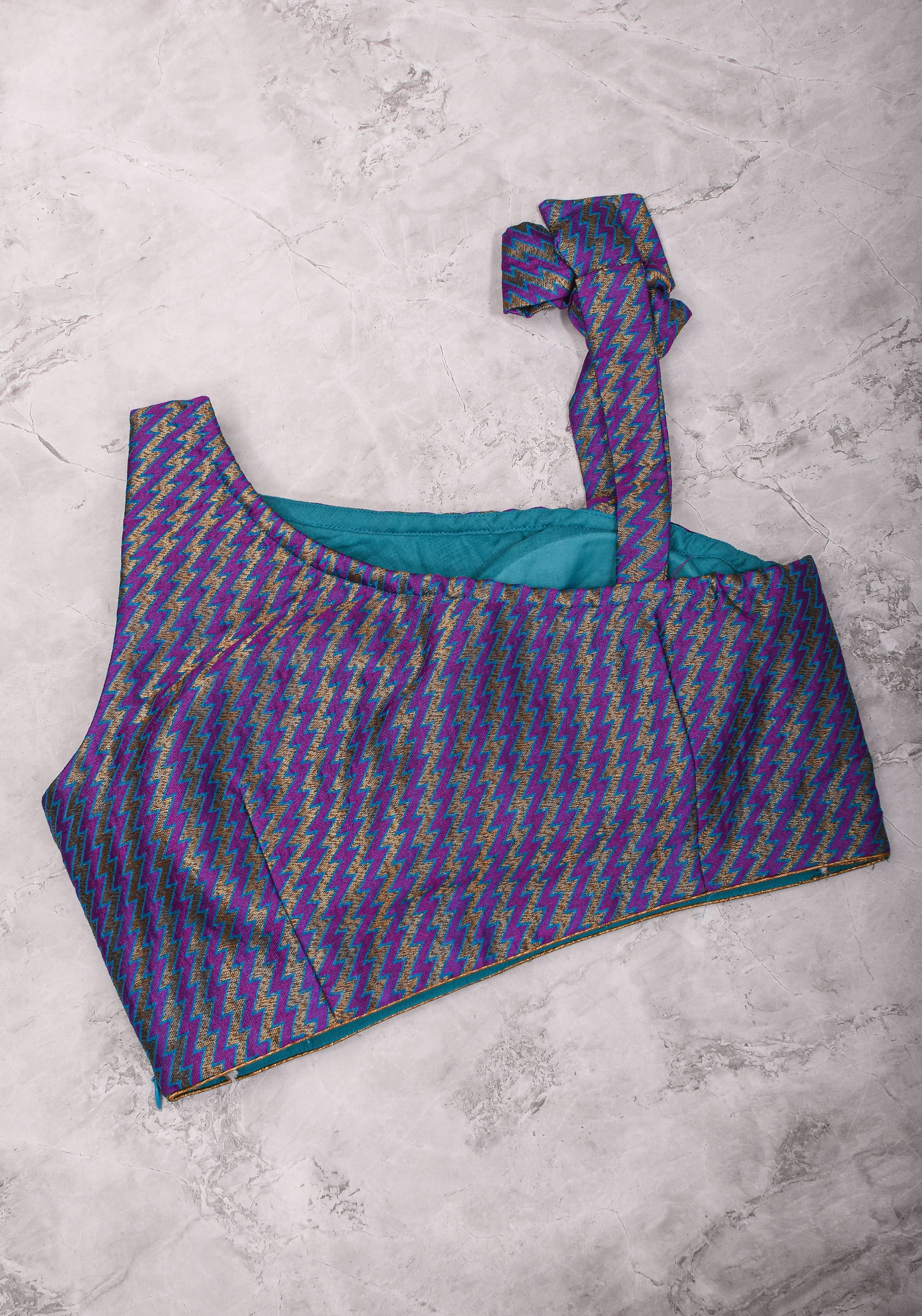 Purple Blue jacquard one shoulder blouse crop top, Made to Order | Shobitam